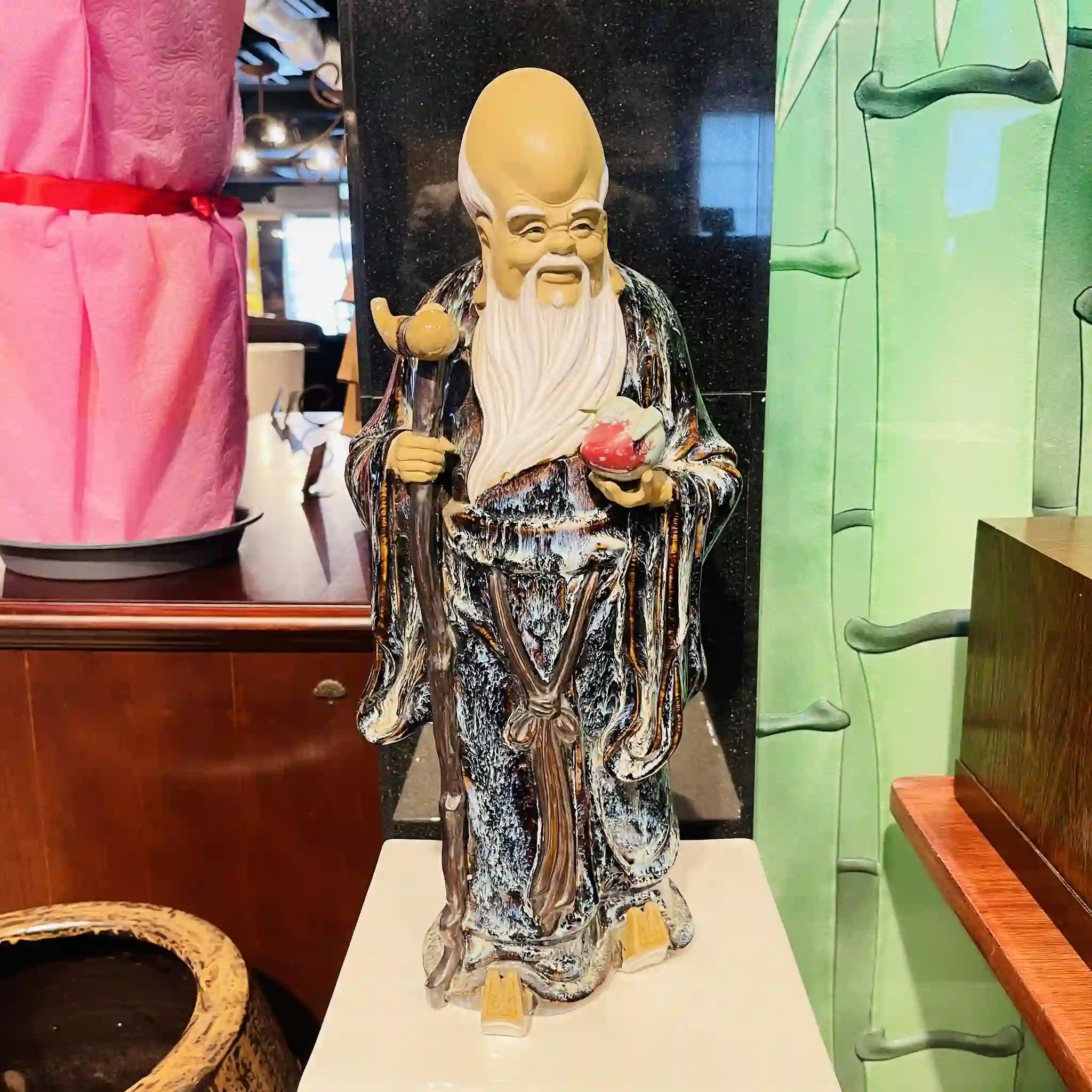 【骨董品】 陶器 桃仙人像 中国