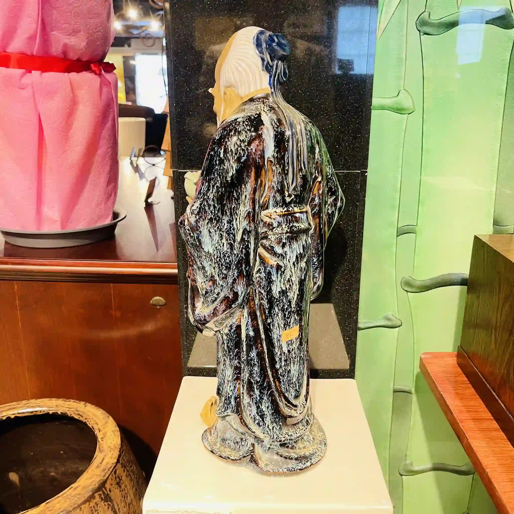 レトロ アンティーク 骨董品 中国美術 根付 寿老人 木製 東洋彫刻 美術