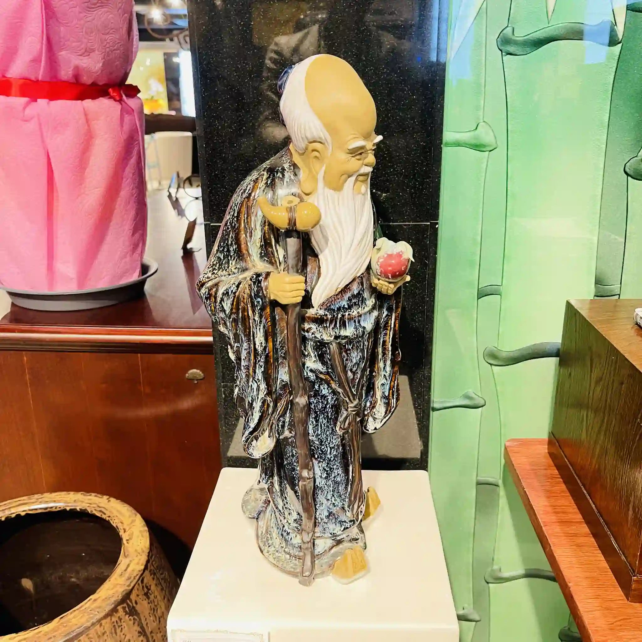 【骨董品】 陶器 桃仙人像 中国