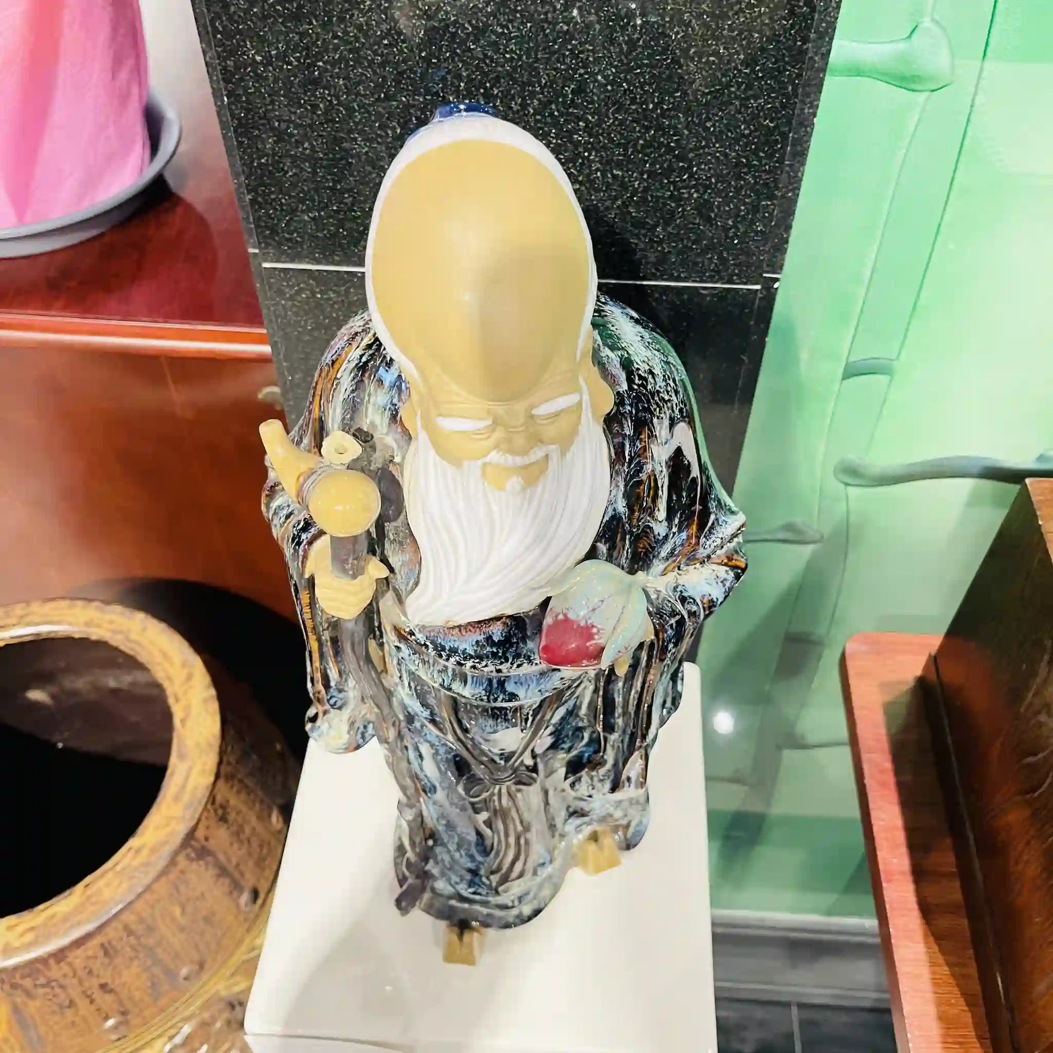 【骨董品】 陶器 桃仙人像 中国