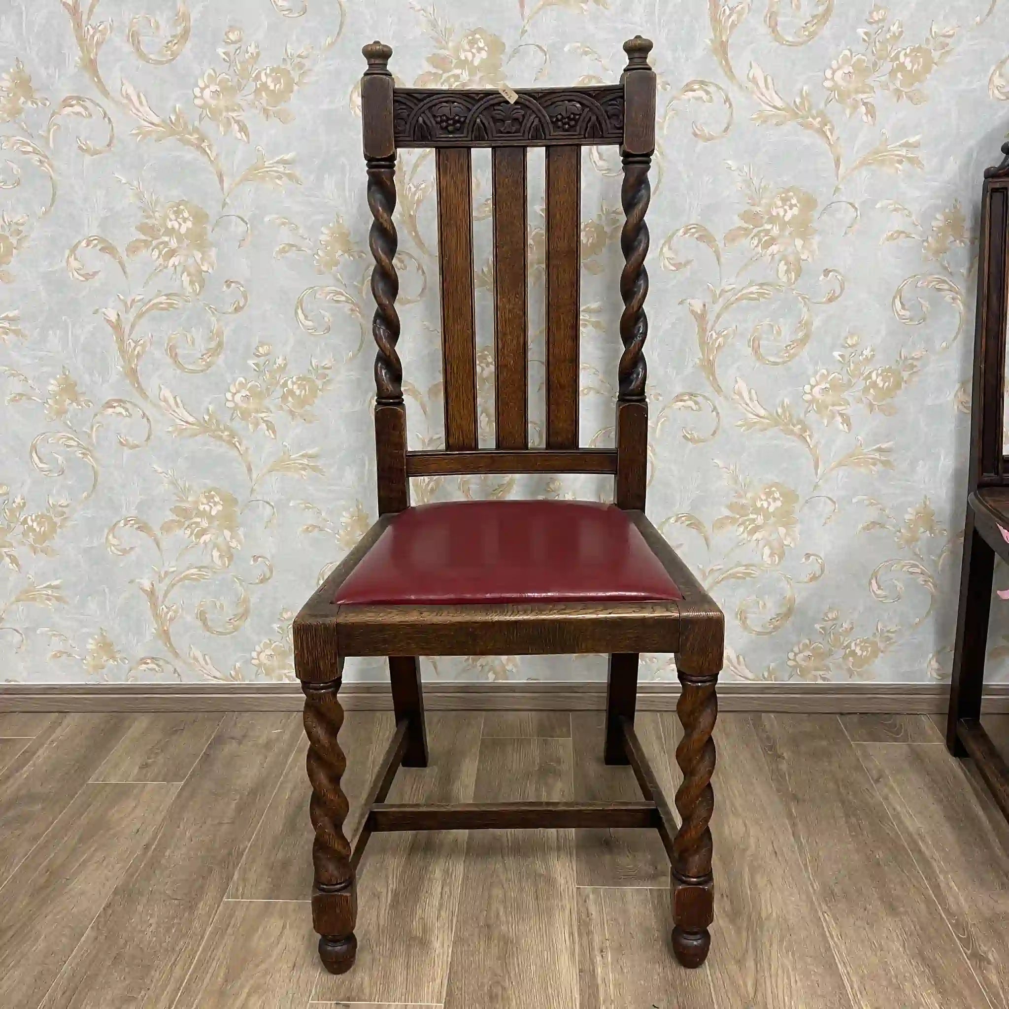 【アンティーク】 ダイニングチェア / カロリアン様式 / 推定19C初頭 / オーク材 / イギリス / バーリー・シュガー・ツイスト, スラット・バック, 葡萄