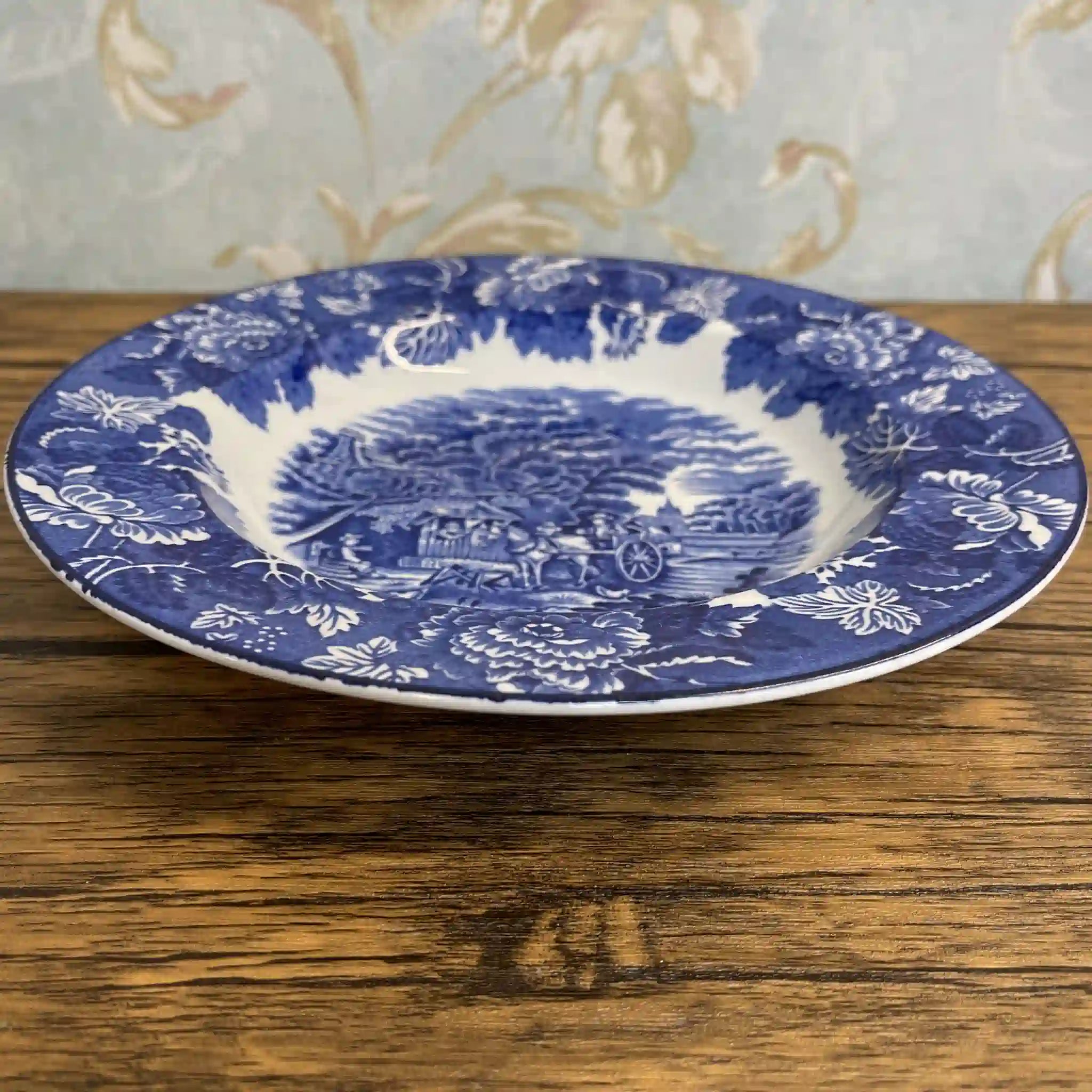 【ビンテージ】 ディナープレート (メイン皿) / Wood＆Sons (ウッド&サンズ) / English Scenery / 1940-1960年代 (推定) / アイアンストーン / イギリス / ブルー＆ホワイト, 銅版転写, 英国田園風景