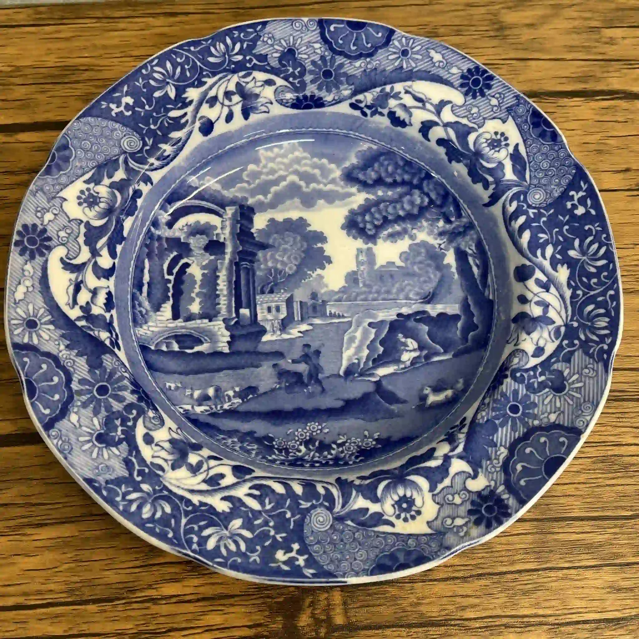【アンティーク】 ディナープレート (メイン皿) / Spode (スポード) / Blue Italian / 1890-1920年代 / 陶器 / イギリス / ブルー＆ホワイト, 銅版転写, 古代ローマ遺跡