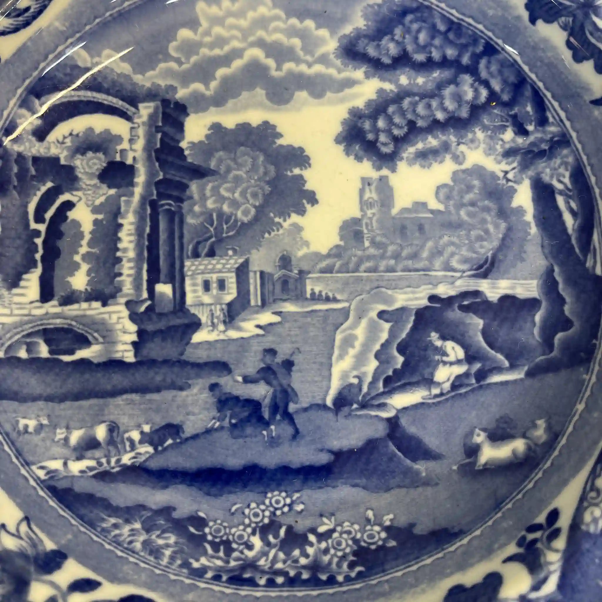 【アンティーク】 ディナープレート (メイン皿) / Spode (スポード) / Blue Italian / 1890-1920年代 / 陶器 / イギリス / ブルー＆ホワイト, 銅版転写, 古代ローマ遺跡
