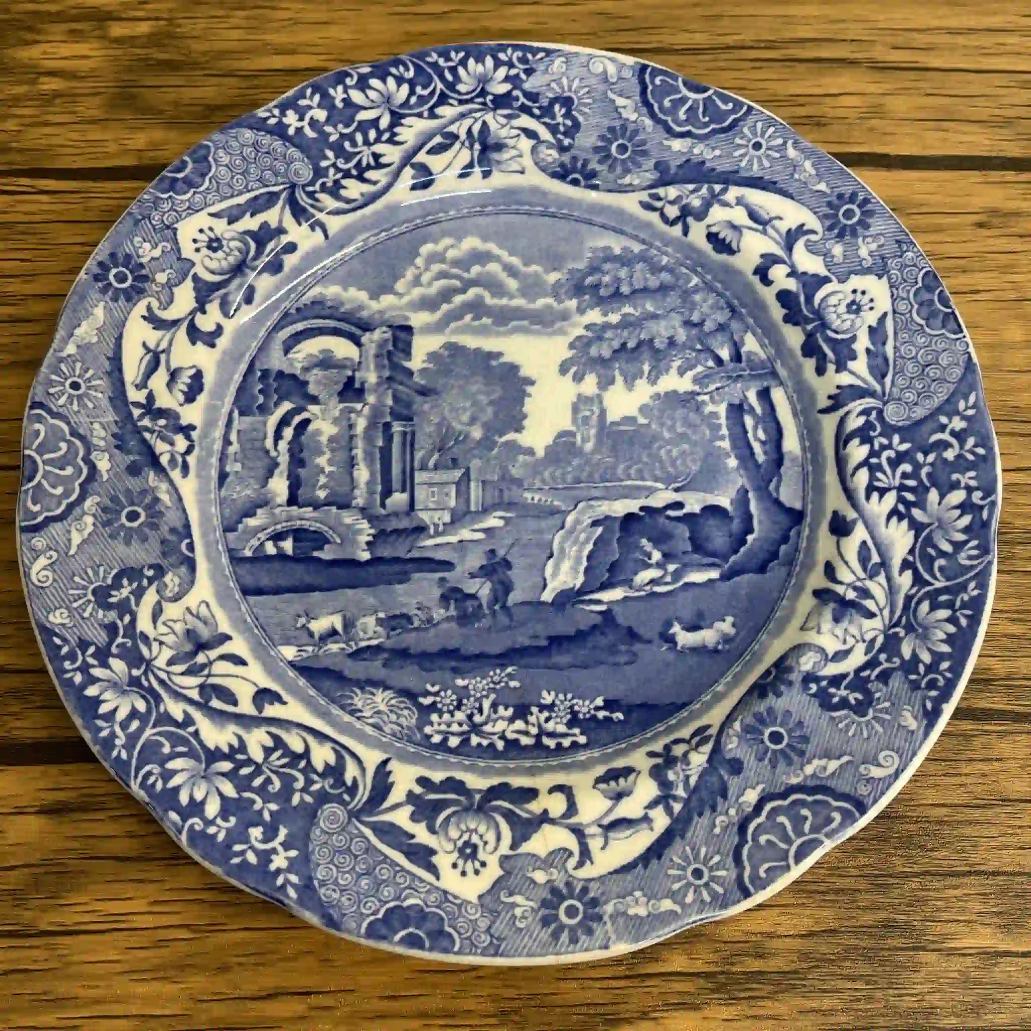 【アンティーク】 ディナープレート (メイン皿) / Spode (スポード) / Blue Italian / 1890-1920年代 / 陶器 / イギリス / ブルー＆ホワイト, 銅版転写, 古代ローマ遺跡