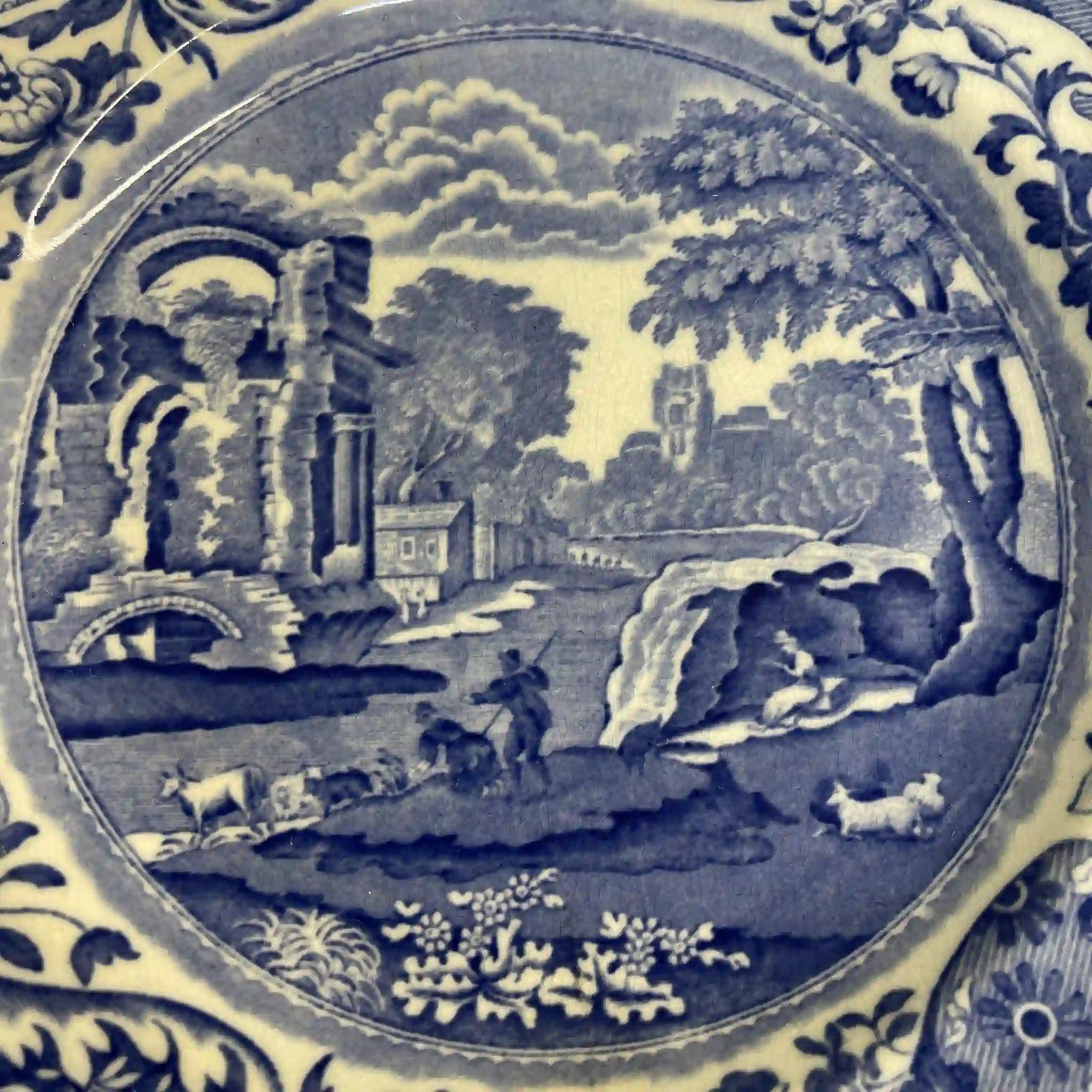 【アンティーク】 ディナープレート (メイン皿) / Spode (スポード) / Blue Italian / 1890-1920年代 / 陶器 / イギリス / ブルー＆ホワイト, 銅版転写, 古代ローマ遺跡