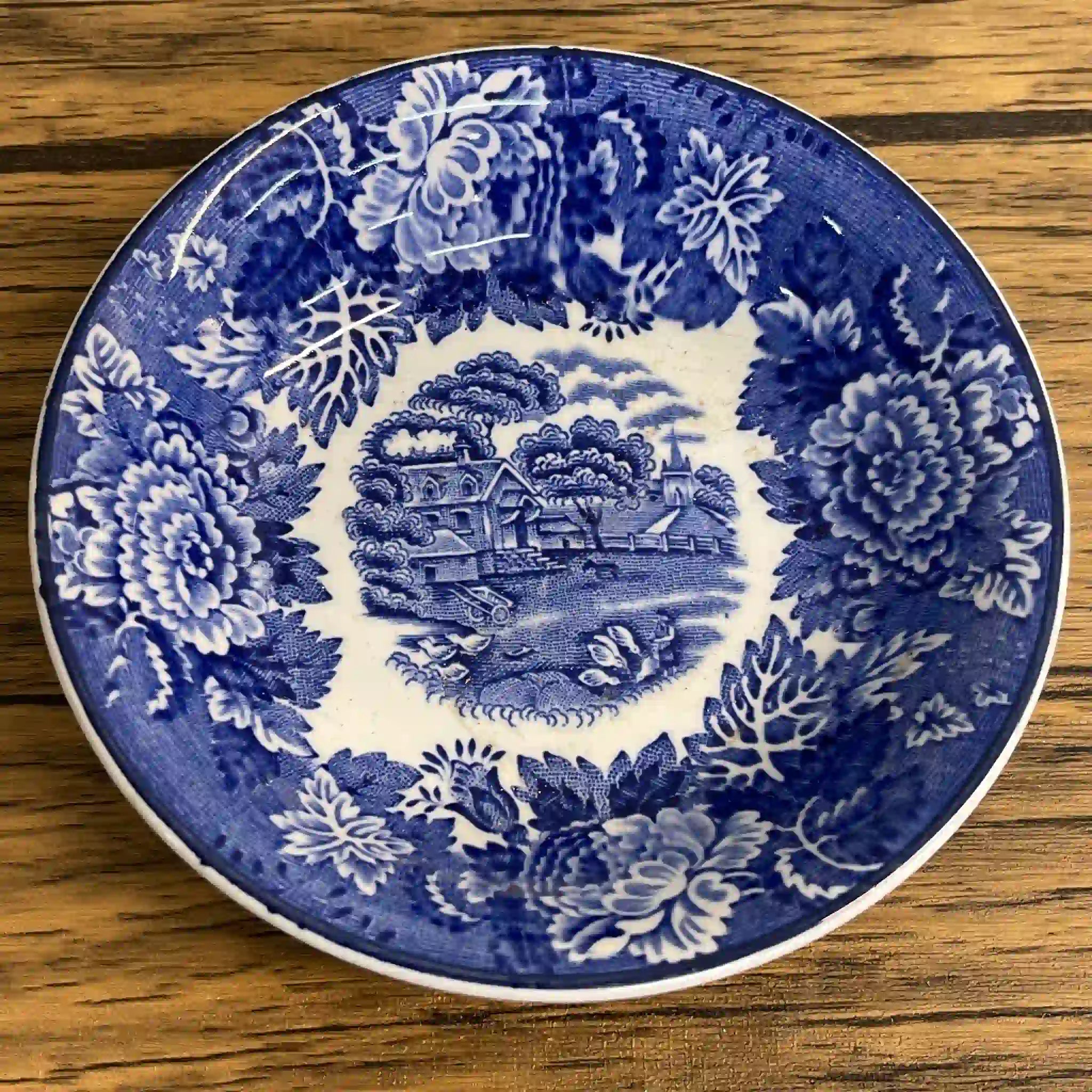 【ビンテージ】 フルーツボウル (小鉢) / Wood＆Sons (ウッド&サンズ) / English Scenery / 1940-1960年代 (推定) / アイアンストーン / イギリス / ブルー＆ホワイト, 銅版転写, 英国田園風景