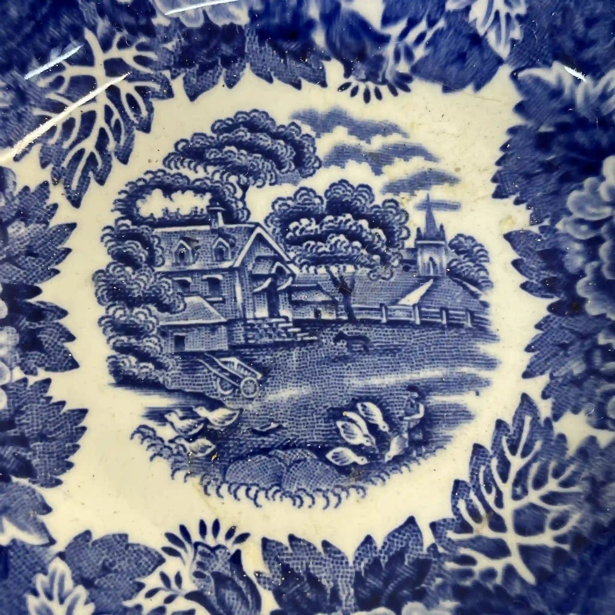 【ビンテージ】 フルーツボウル (小鉢) / Wood＆Sons (ウッド&サンズ) / English Scenery / 1940-1960年代 (推定) / アイアンストーン / イギリス / ブルー＆ホワイト, 銅版転写, 英国田園風景