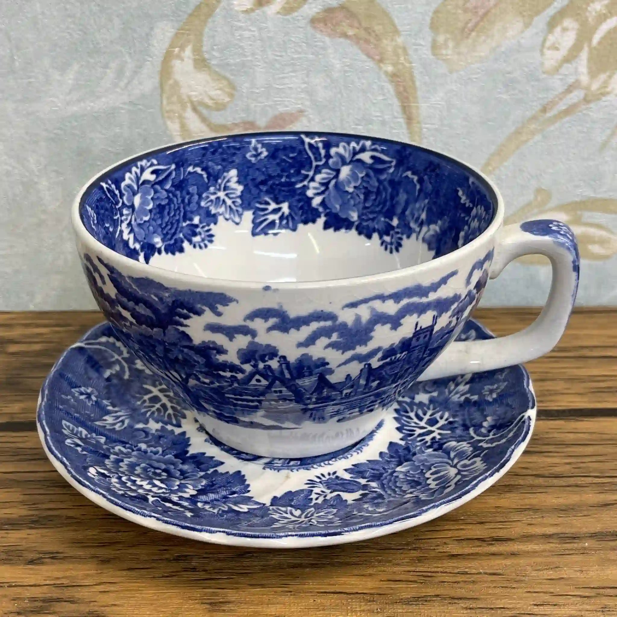 【ビンテージ】 カップ＆ソーサー / Wood＆Sons (ウッド&サンズ) / English Scenery / 1940-1960年代 (推定) / アイアンストーン / イギリス / ブルー＆ホワイト, 銅版転写, 英国田園風景