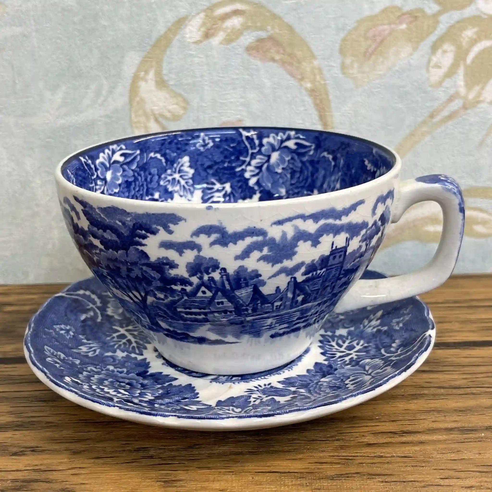 【ビンテージ】 カップ＆ソーサー / Wood＆Sons (ウッド&サンズ) / English Scenery / 1940-1960年代 (推定) / アイアンストーン / イギリス / ブルー＆ホワイト, 銅版転写, 英国田園風景
