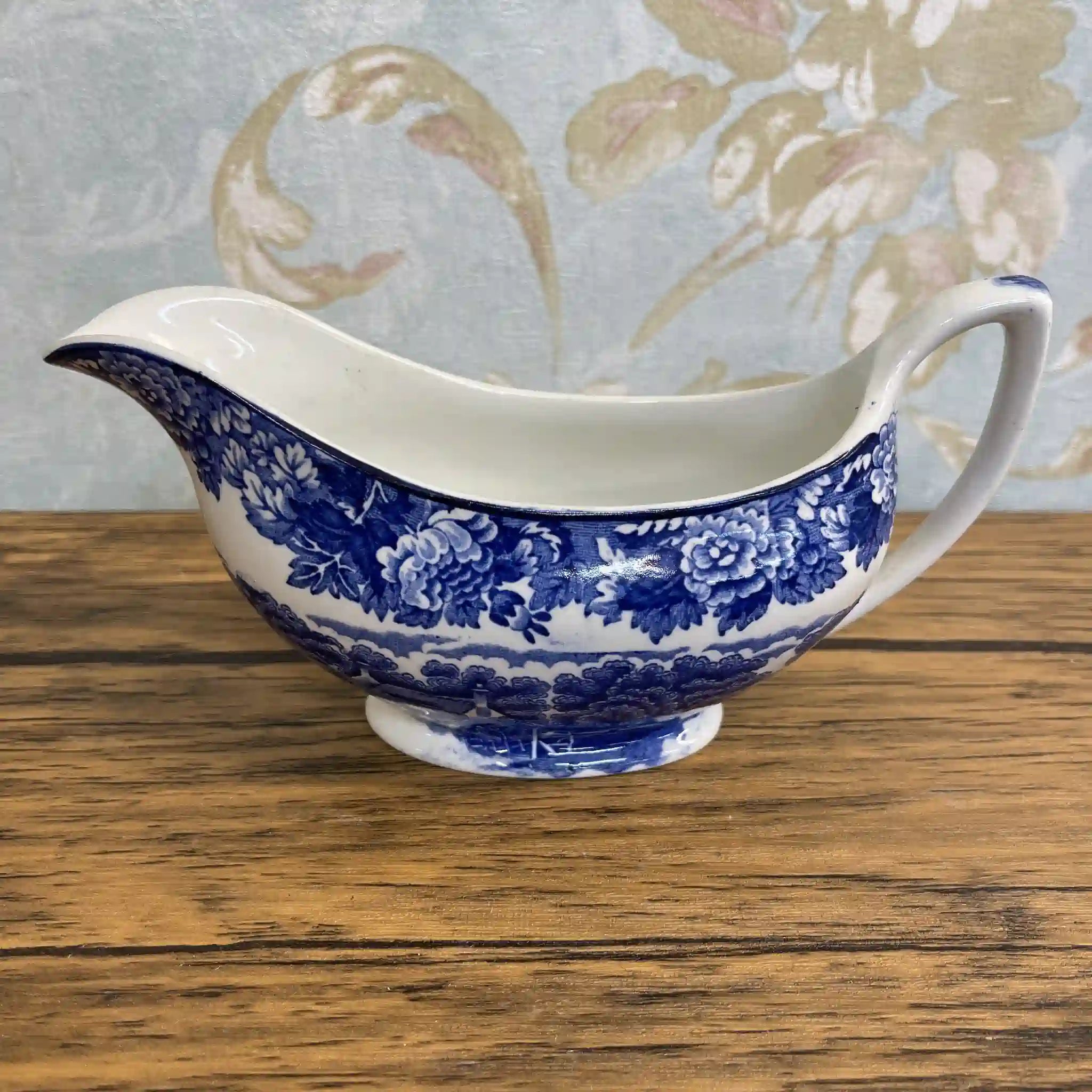 【ビンテージ】 グレービーボート (ソーシエール/ソースボート) / Wood＆Sons (ウッド&サンズ) / English Scenery / 1940-1960年代 (推定) / アイアンストーン / イギリス / ブルー＆ホワイト, 銅版転写, 英国田園風景