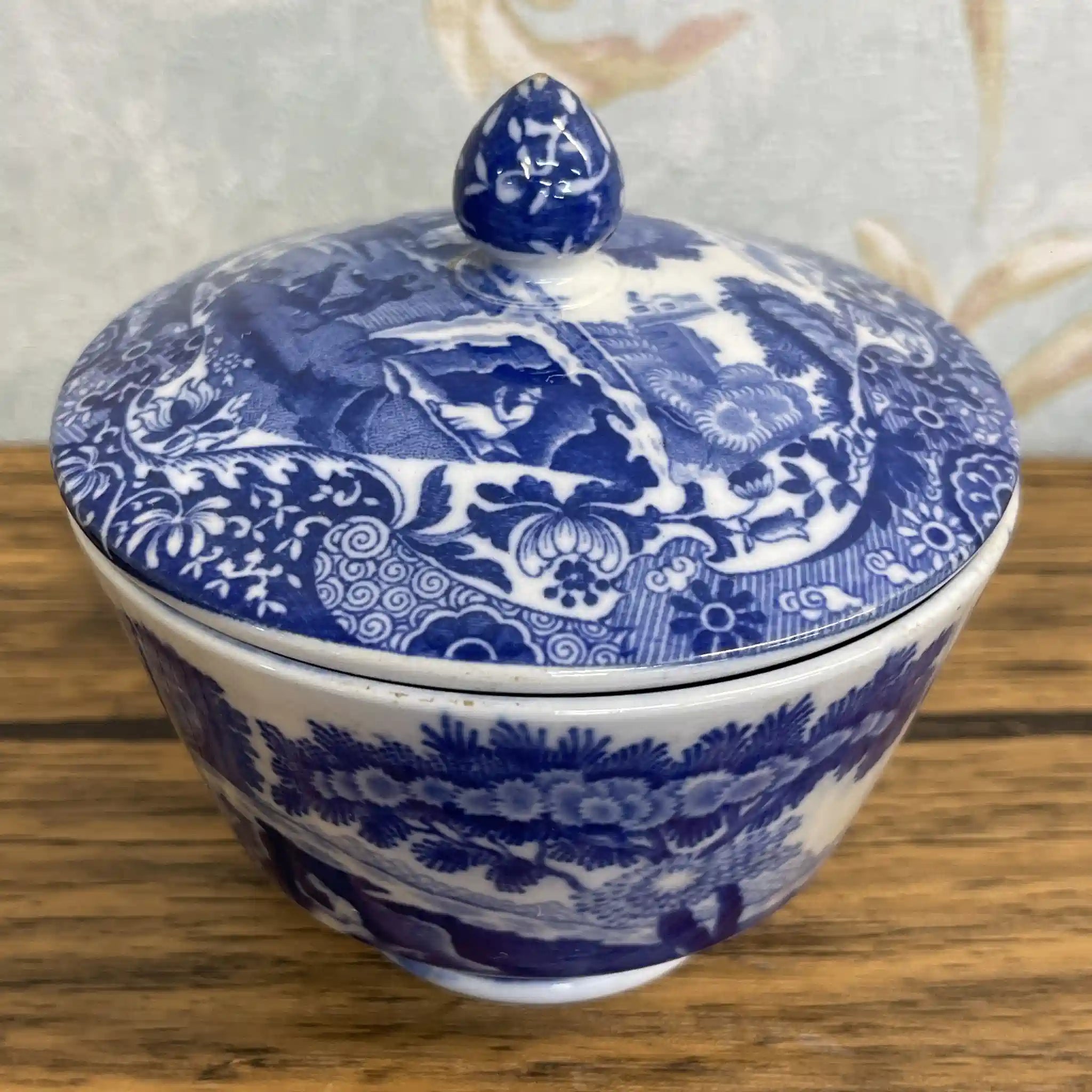 【アンティーク】 シュガーボウル (シュガーポット) / Spode (スポード) / Blue Italian / 1890-1920年代 / 陶器 / イギリス / ブルー＆ホワイト, 銅版転写, 古代ローマ遺跡