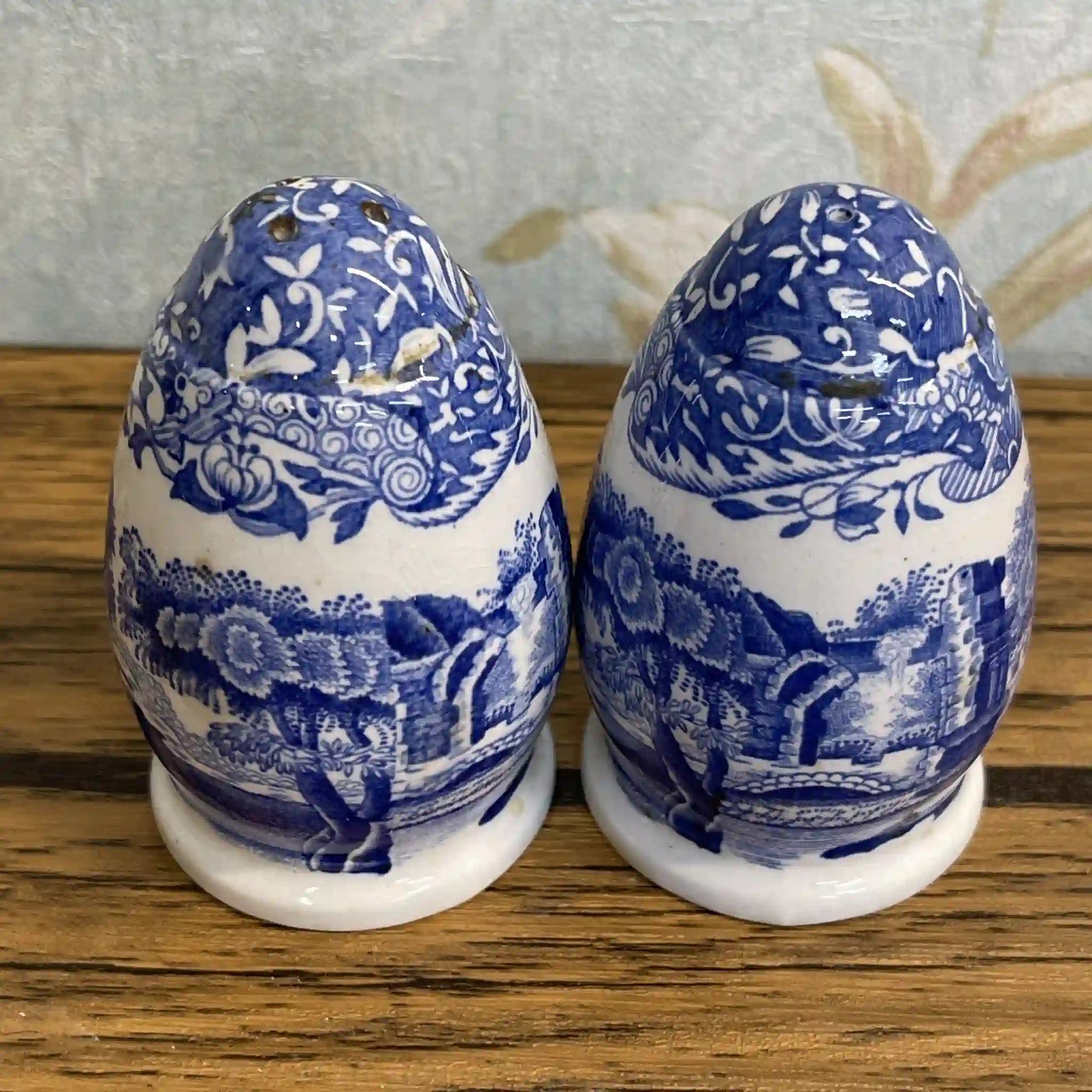 【ビンテージ】 ソルト＆ペッパーシェイカー / Spode (スポード) / Blue Italian / 1970-1990年代 (推定) / 陶器 / イギリス / ブルー＆ホワイト, 銅版転写, 古代ローマ遺跡