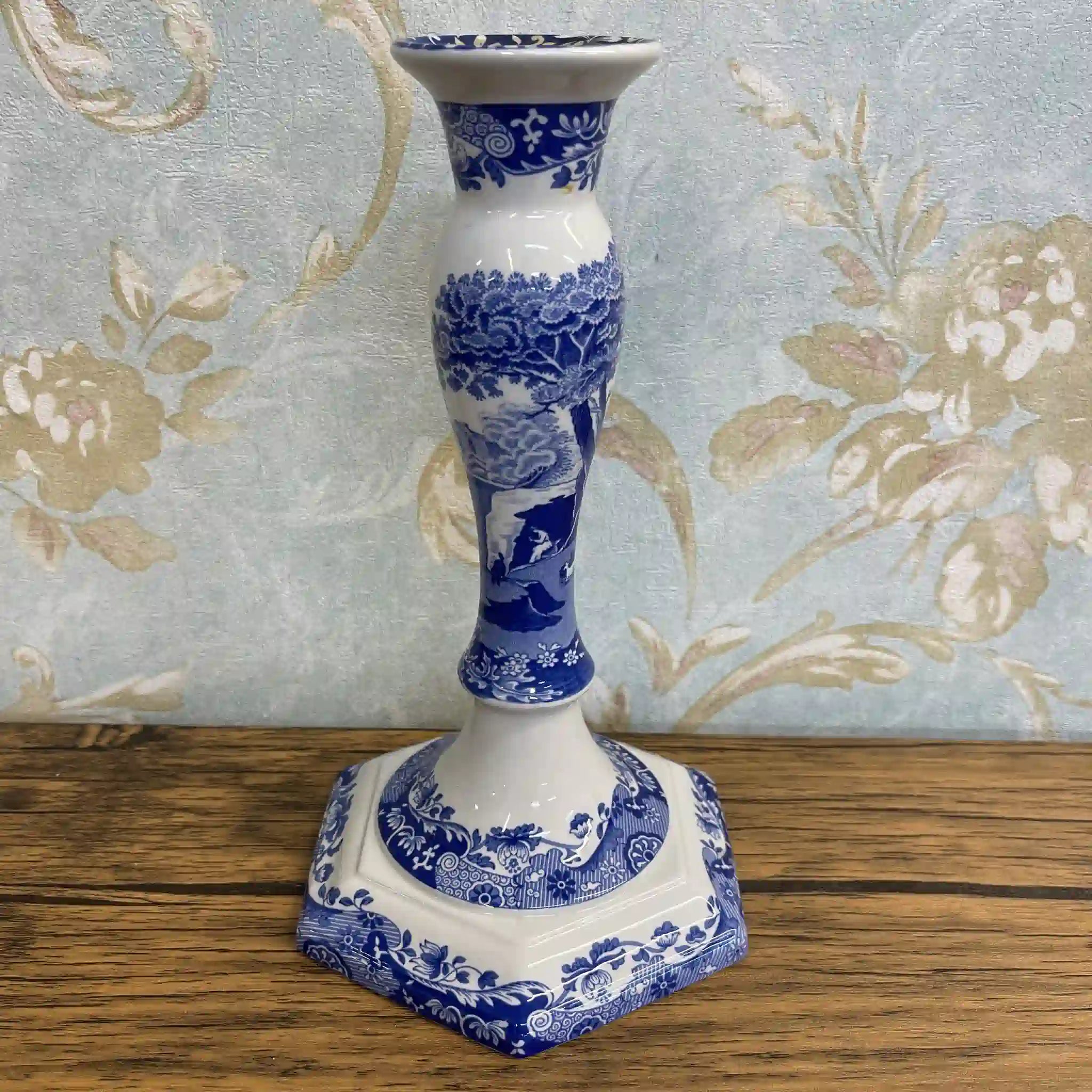 【リユース】 キャンドルスタンド (燭台) / Spode (スポード) / Blue Italian / 1990-2000年代 / 陶器 / イギリス / ブルー＆ホワイト, 銅版転写, 古代ローマ遺跡