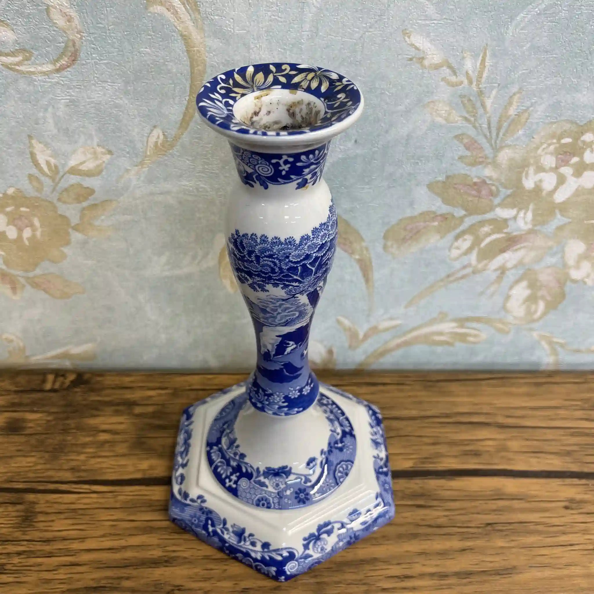 【リユース】 キャンドルスタンド (燭台) / Spode (スポード) / Blue Italian / 1990-2000年代 / 陶器 / イギリス / ブルー＆ホワイト, 銅版転写, 古代ローマ遺跡