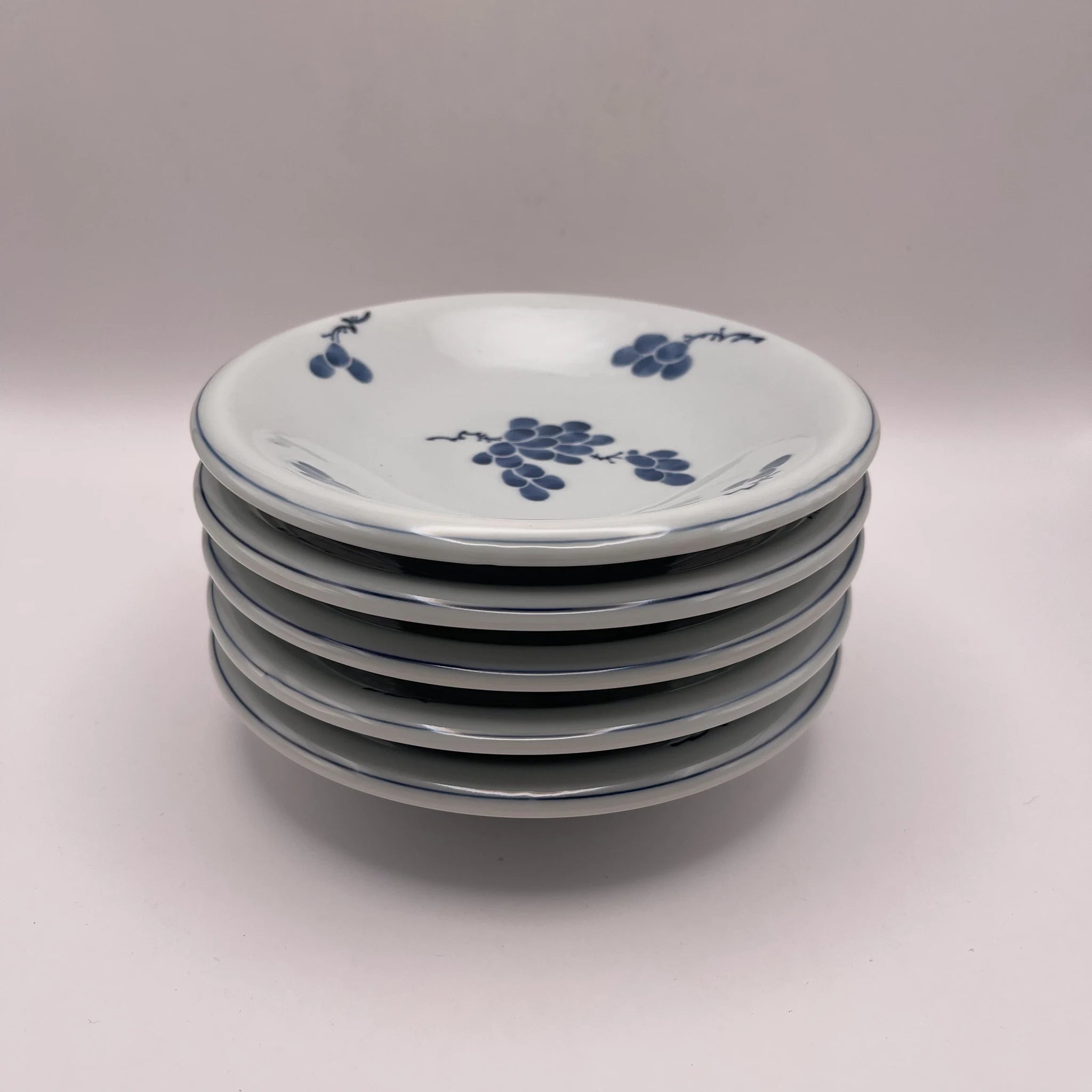 【リユース】 銘々皿 5P / 源右衛門窯 / 有田焼 染付葡萄 / 日本 / 箱付き