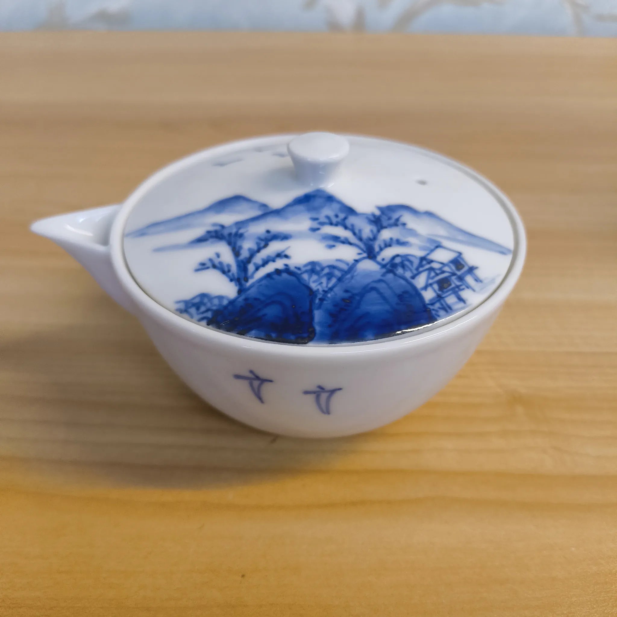 【ビンテージ】 煎茶器セット (宝瓶, 湯冷まし, 湯呑5P) / 出石永山 / 推定1960-80s / 磁器 / 日本 / 山水文