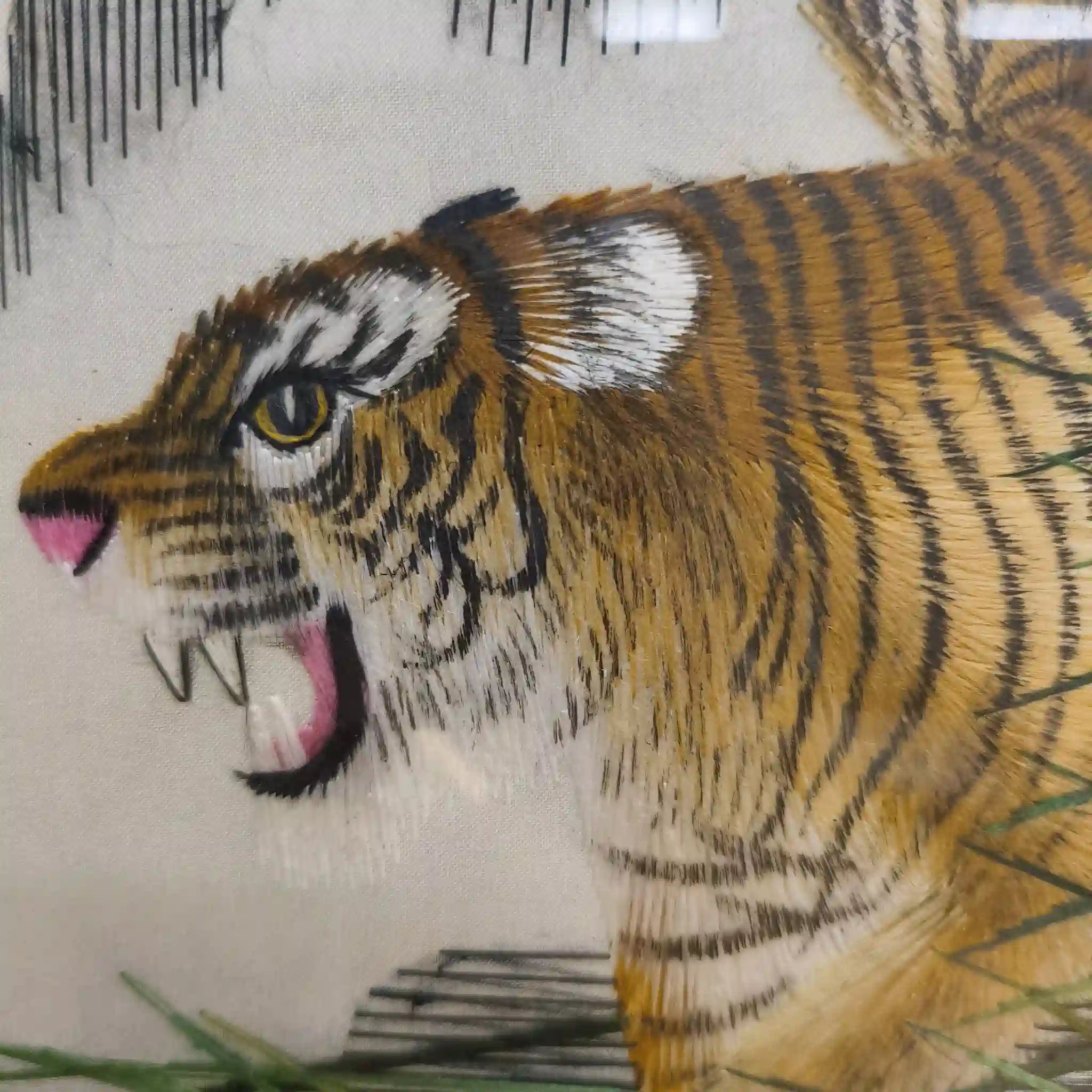 【アート/装飾品】 蘇州刺繍 (両面刺繍) / 推定20C後期 / 絹 / 中国 / 虎, 透かし彫り