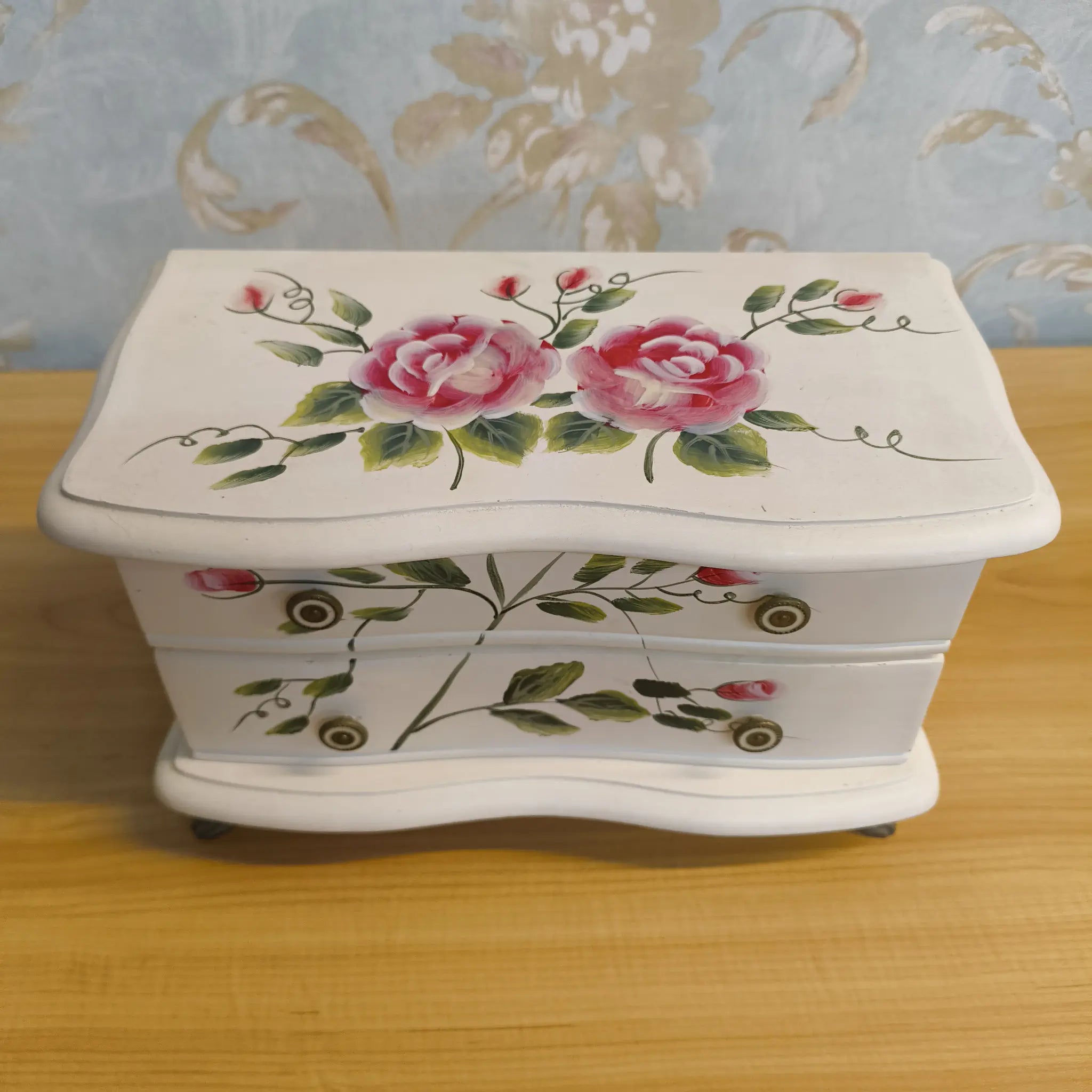 【リユース】 ジュエリーボックス (小物入れ) / 20C後期 / 木製 / 薔薇, ハンドペイント