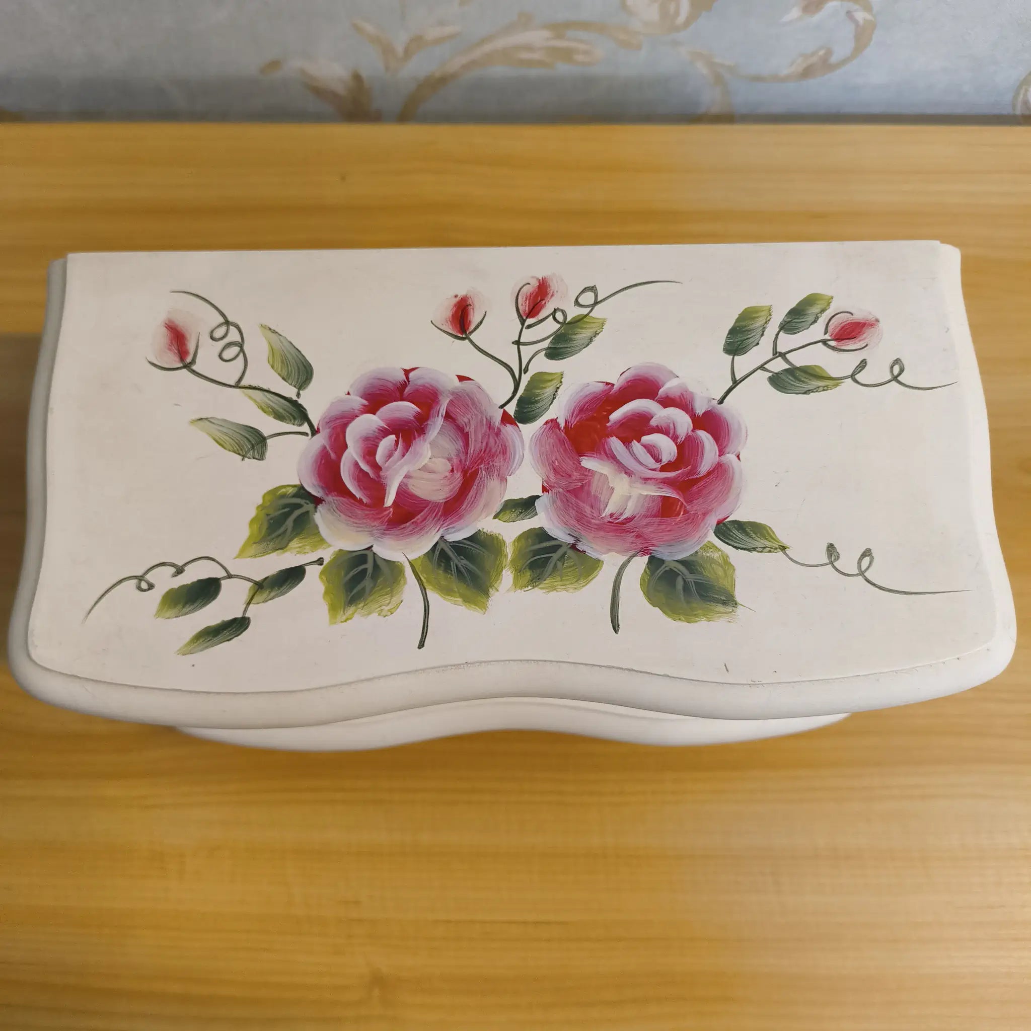 【リユース】 ジュエリーボックス (小物入れ) / 20C後期 / 木製 / 薔薇, ハンドペイント