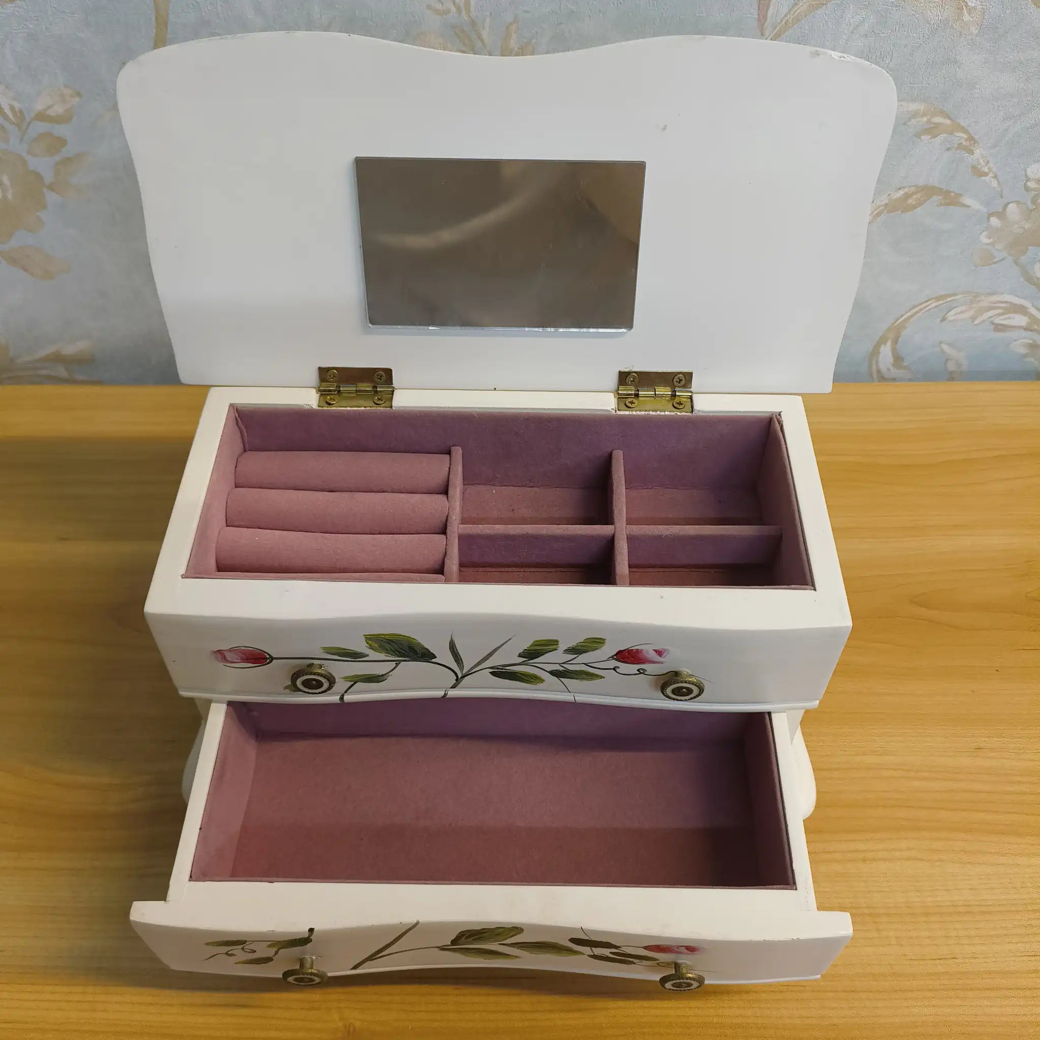 【リユース】 ジュエリーボックス (小物入れ) / 20C後期 / 木製 / 薔薇, ハンドペイント