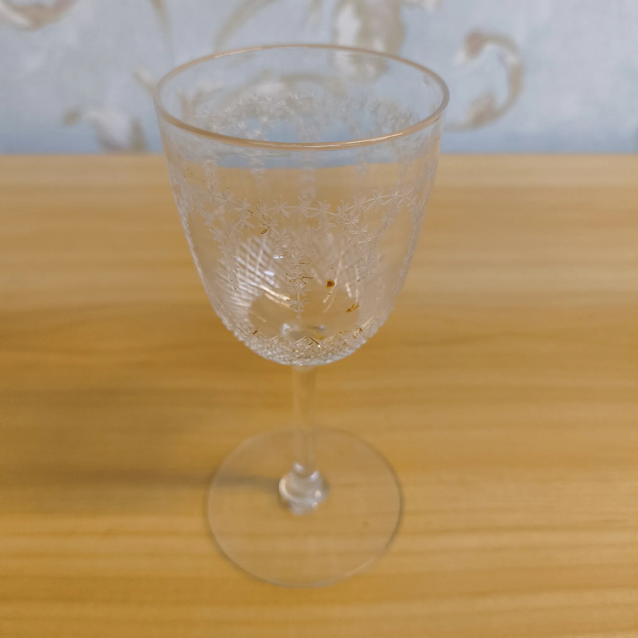 【ビンテージ】 ワイングラス / 推定1900前後 / ガラス / フランス / エッチング, ガーランド, ダイヤモンドカット