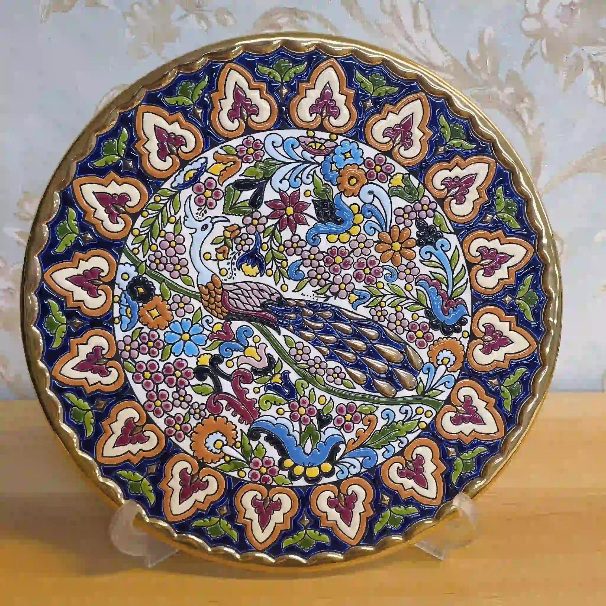 【リユース】 飾り皿 / Cearco (セアルコ) / 推定20C末 / 陶器 / スペイン / 飾り台付, エナメル彩色, 金彩