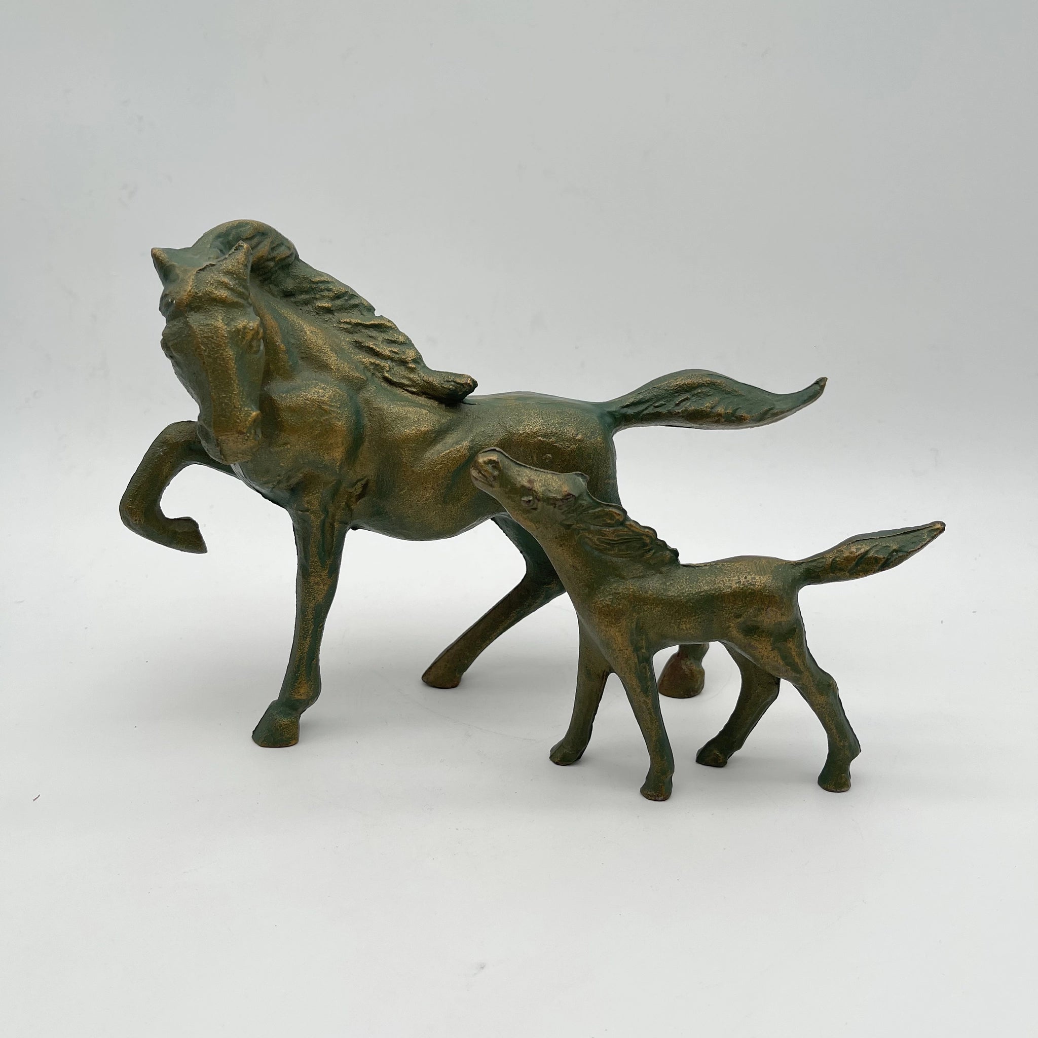 【リユース】 親仔馬ブロンズ像 / 高岡銅器 / 二口金一”母情”