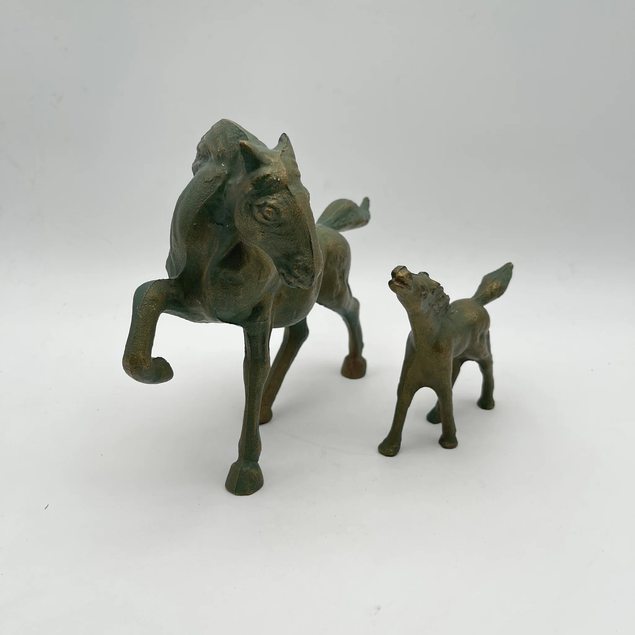 【リユース】 親仔馬ブロンズ像 / 高岡銅器 / 二口金一”母情”
