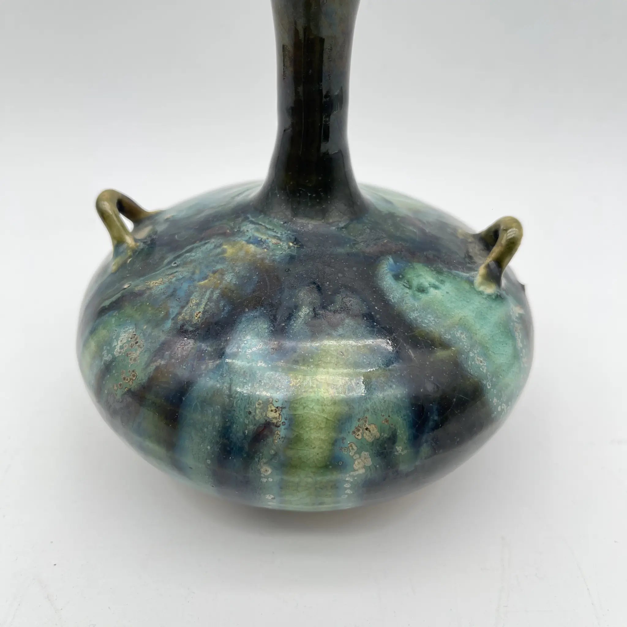 【リユース】 花瓶(フラワーベース) / 加藤宇助 / 秋坂窯 青銅釉 / 未使用 / 箱付き