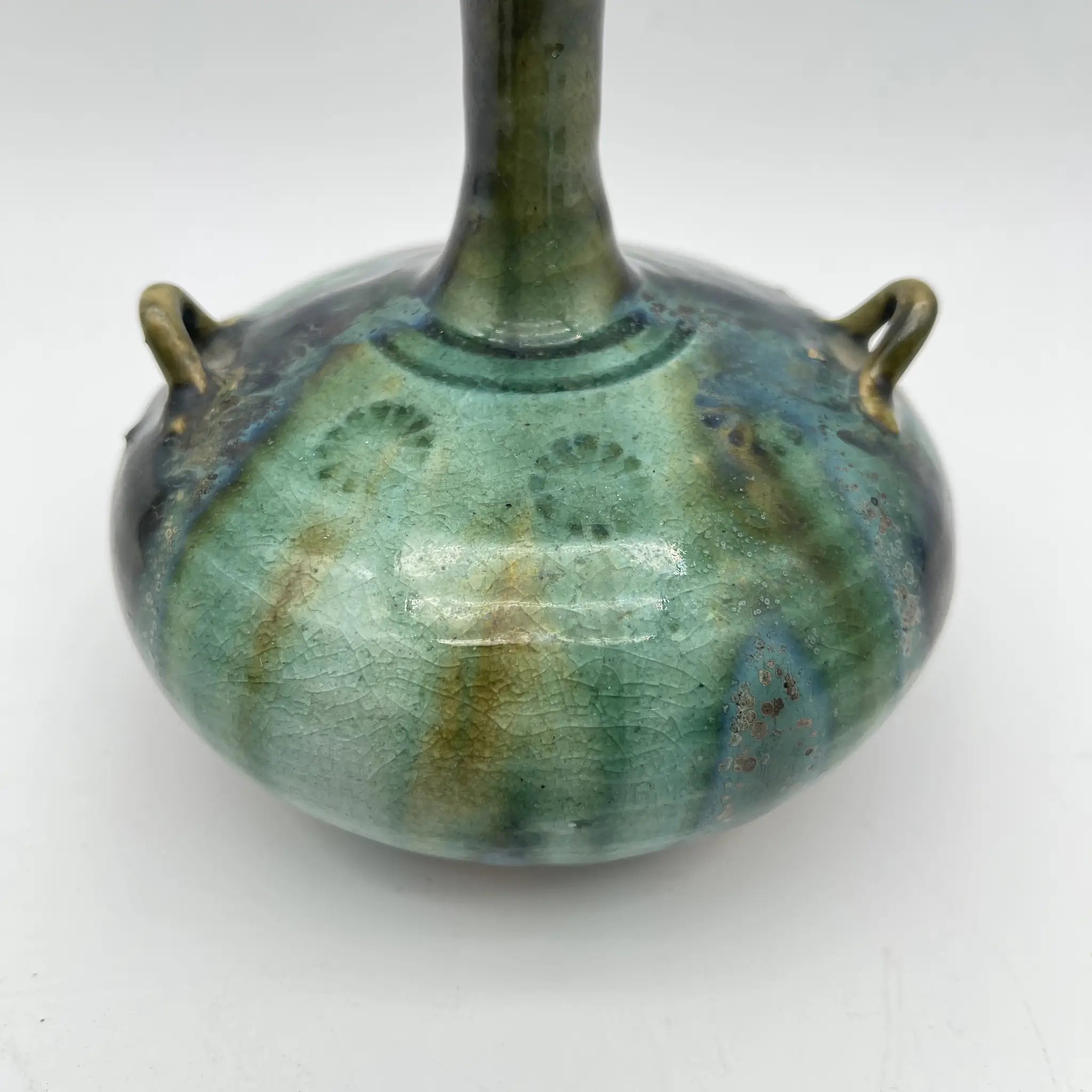 【リユース】 花瓶(フラワーベース) / 加藤宇助 / 秋坂窯 青銅釉 / 未使用 / 箱付き