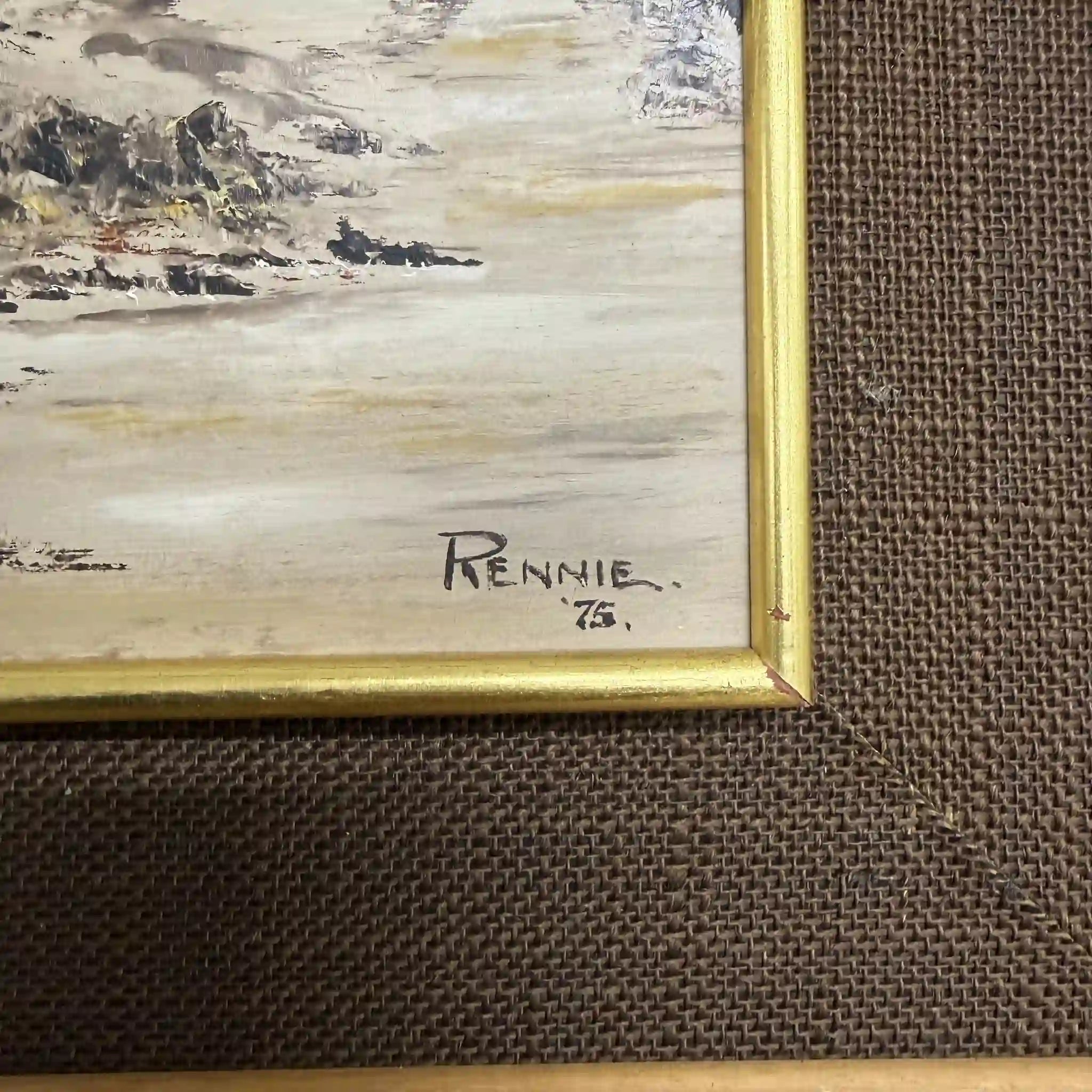 【ビンテージ】 油彩画 / F. E. Reynolds / 「The Upper Rother」 / 1975年 / キャンバス / イギリス / インパスト, ヘッセンマット, ゴールドフィニッシュ