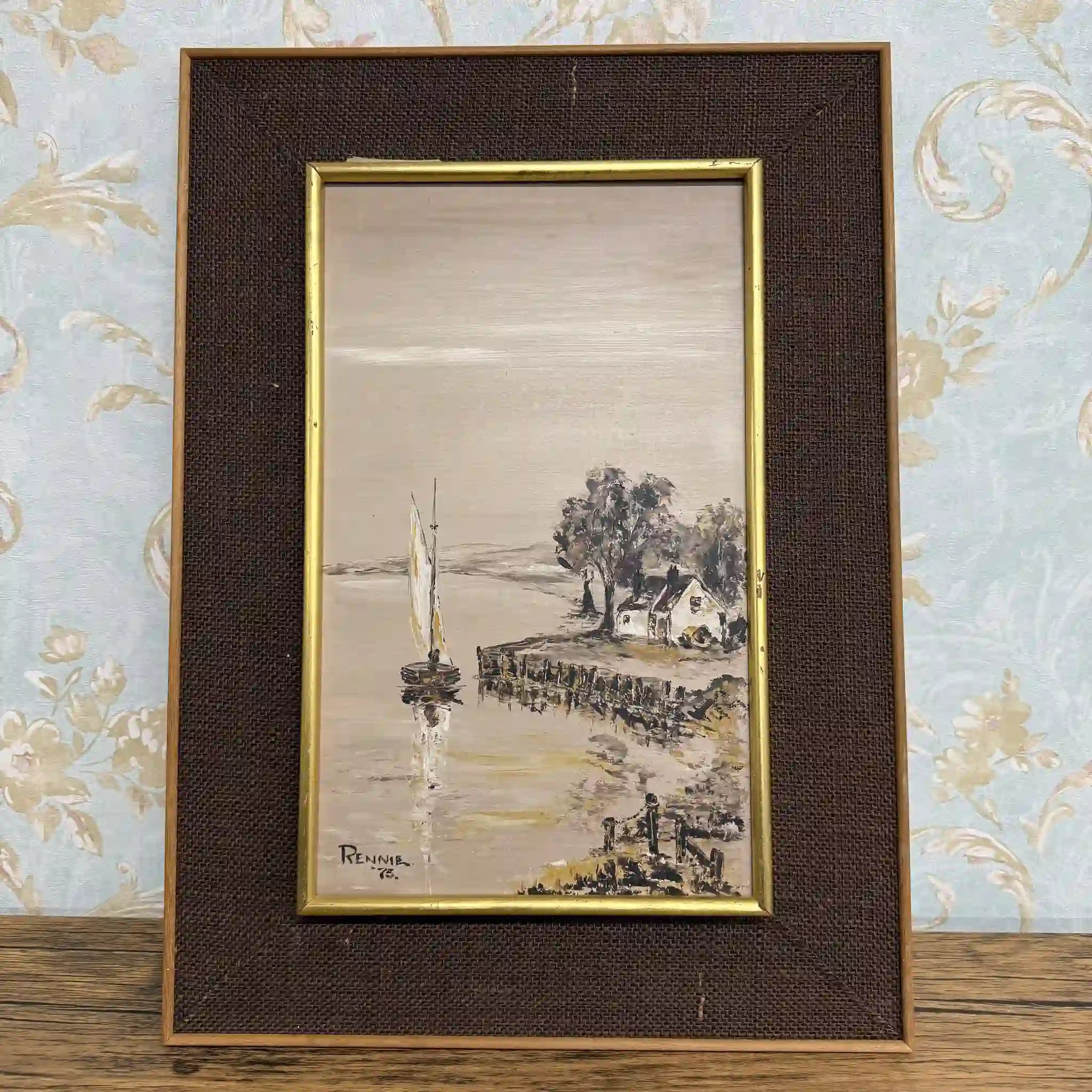 【ビンテージ】 油彩画 / F. E. Reynolds / 「Chichester Harbour」 / 1975年 / キャンバス / イギリス / シースケープ