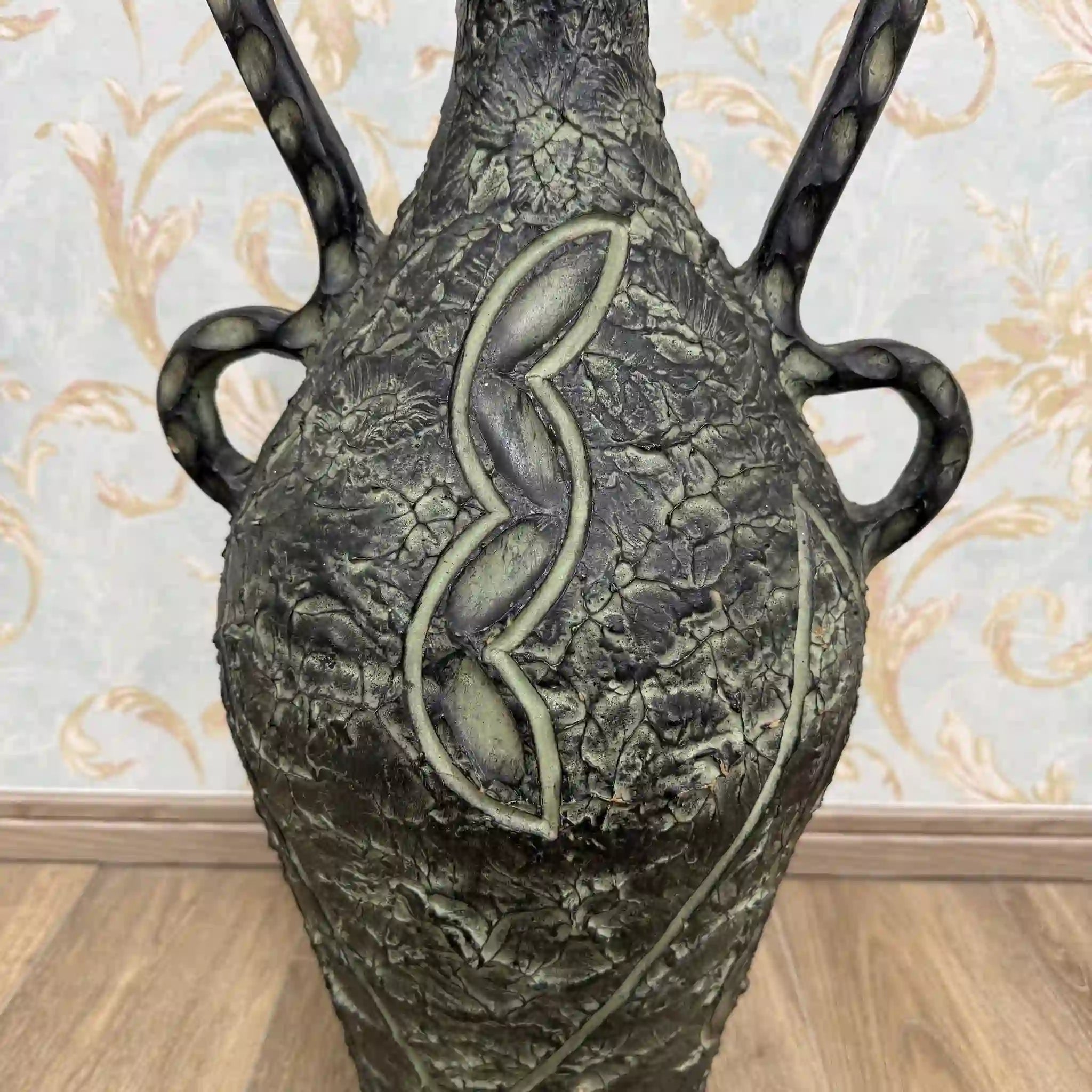 【复古】花瓶/ 20世纪/陶瓷/英国/双花型，双手柄，生物成型