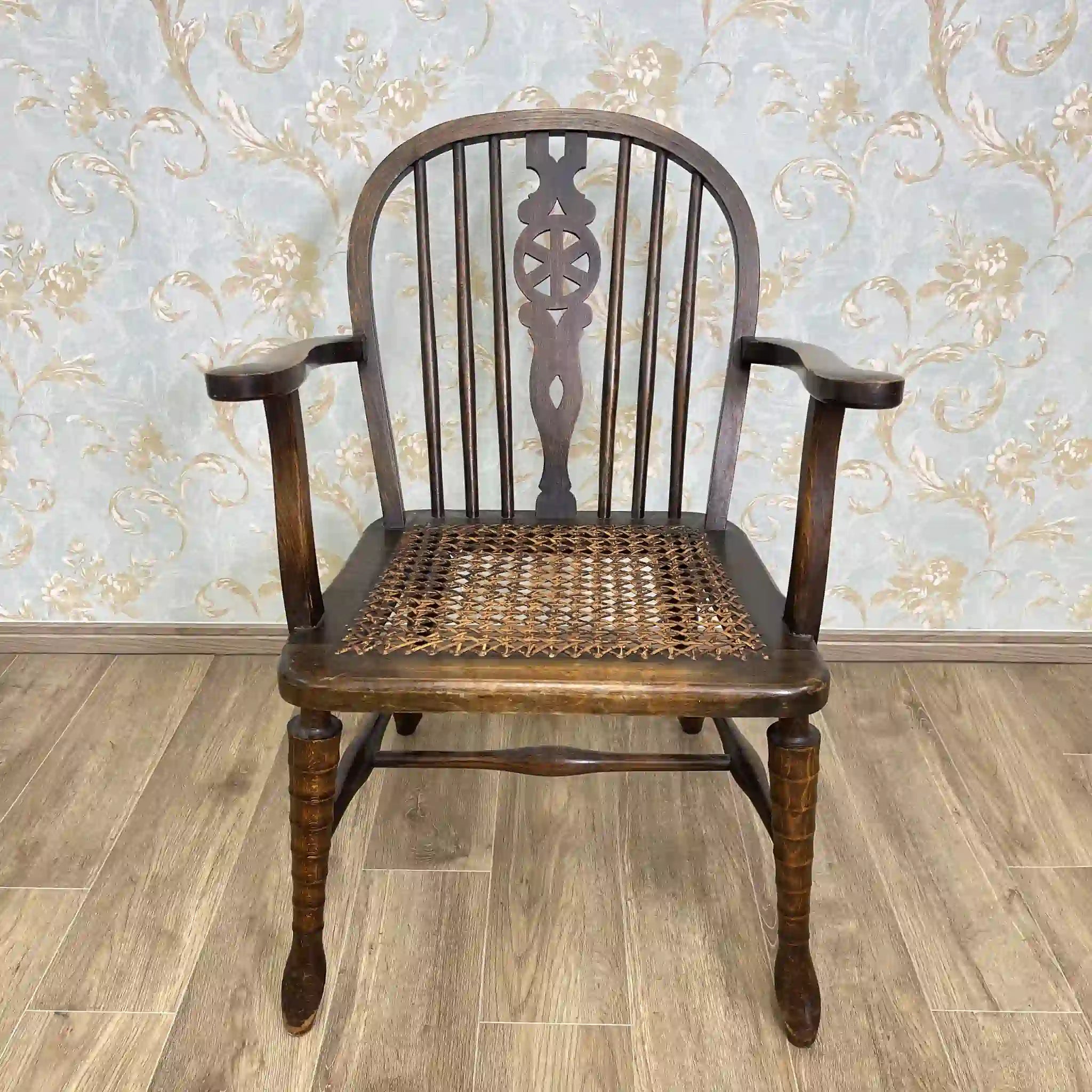 【アンティーク】 ウィンザーチェア / ヴィクトリアン様式 / イギリス / 籐座面,旋盤加工,スピンドルバック