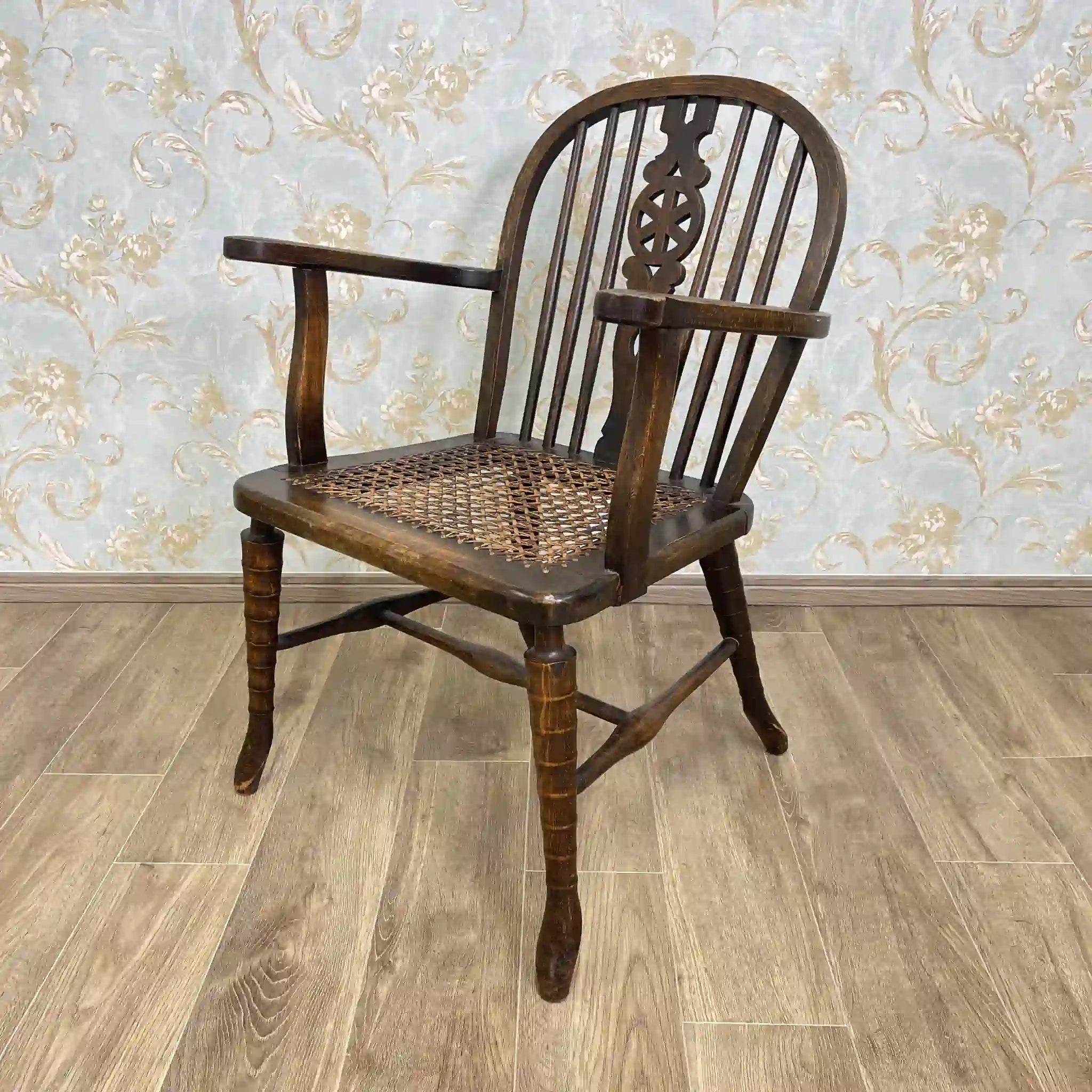【アンティーク】 ウィンザーチェア / ヴィクトリアン様式 / イギリス / 籐座面,旋盤加工,スピンドルバック