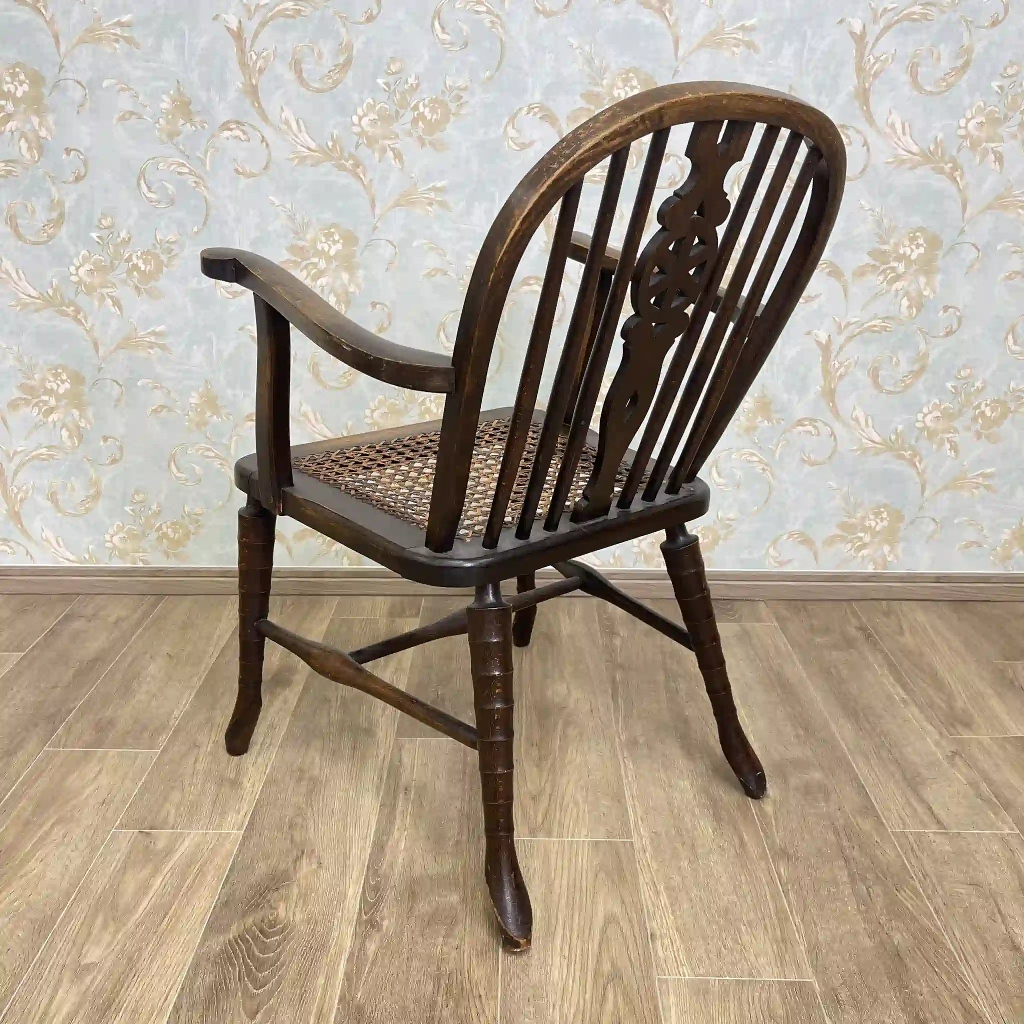 【アンティーク】 ウィンザーチェア / ヴィクトリアン様式 / イギリス / 籐座面,旋盤加工,スピンドルバック