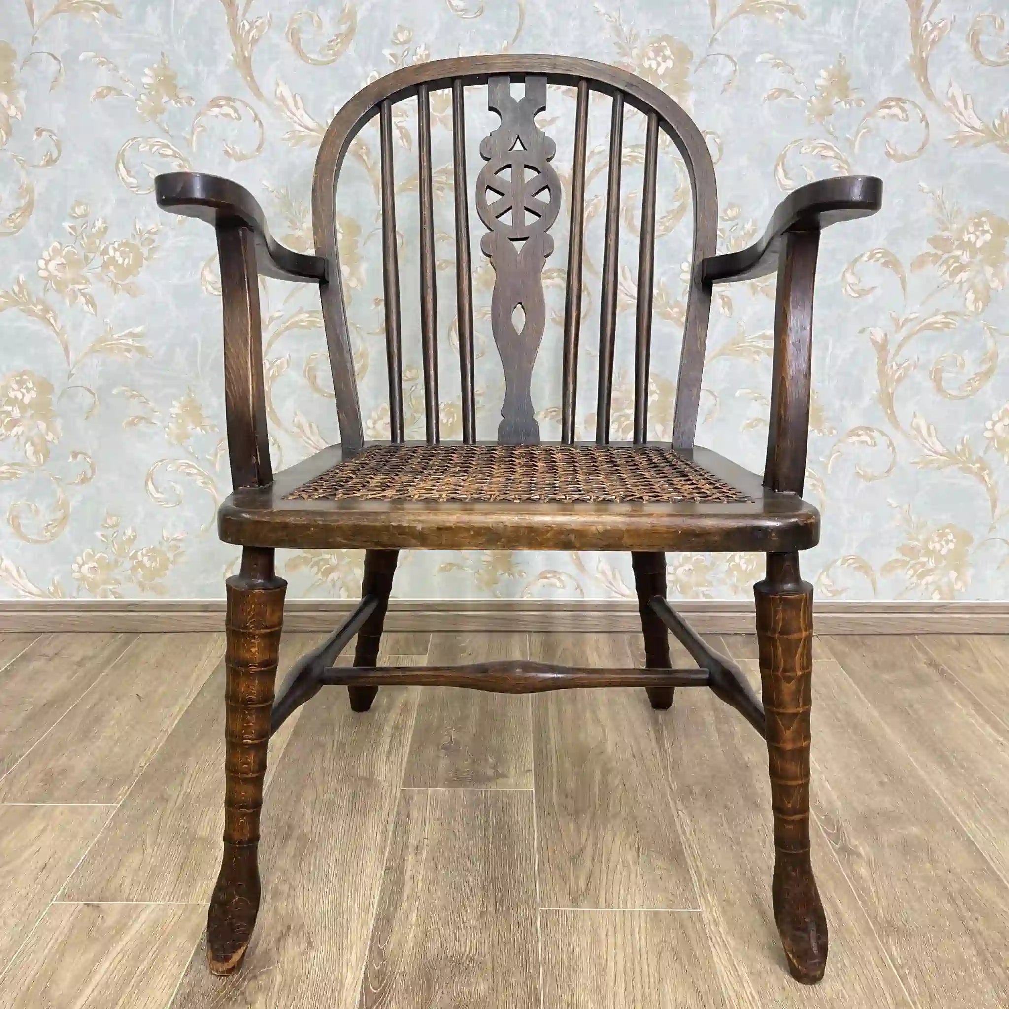 【アンティーク】 ウィンザーチェア / ヴィクトリアン様式 / イギリス / 籐座面,旋盤加工,スピンドルバック