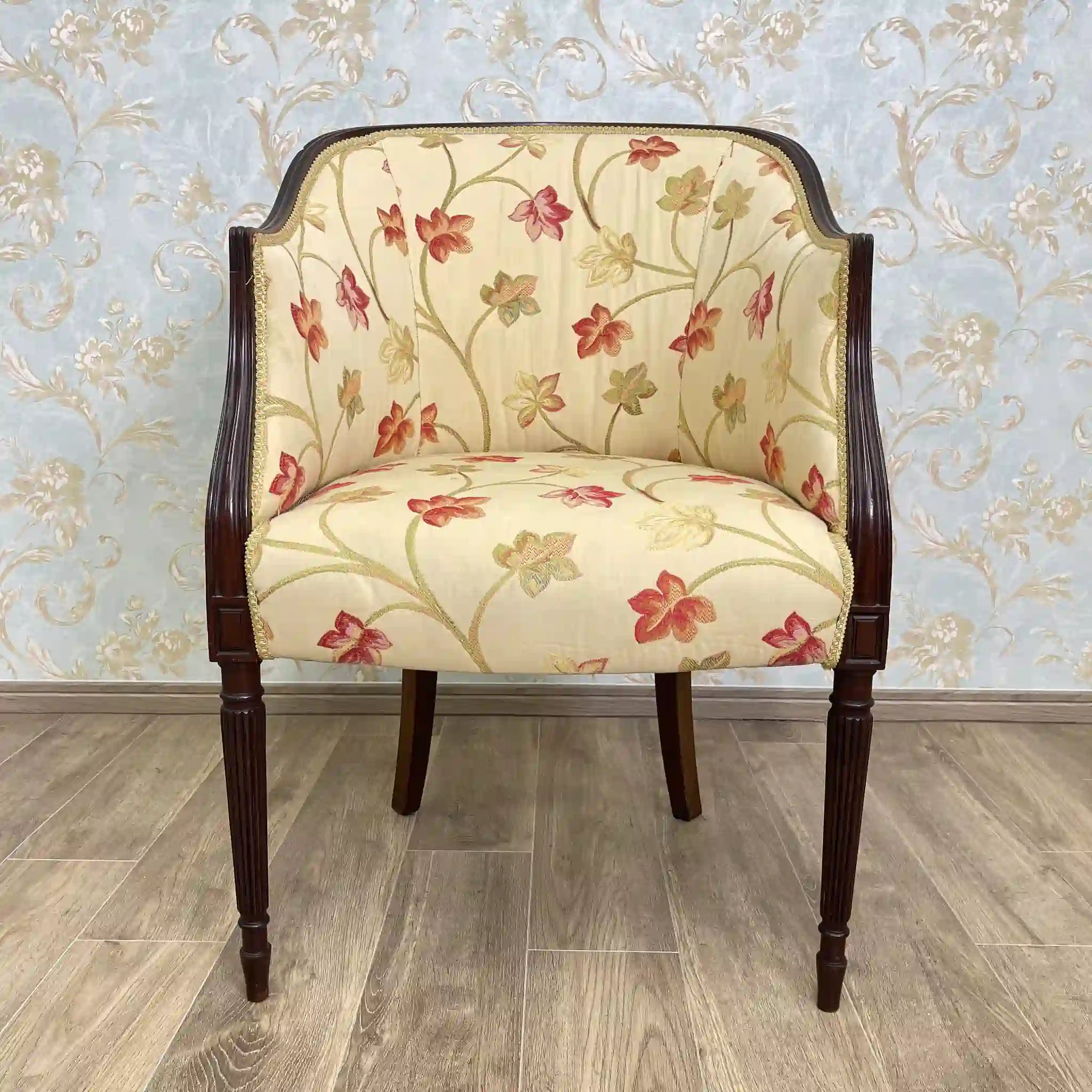 【アンティーク】 ラウンジチェア / リージェンシー様式 / イギリス / 張りぐるみ,テーパー脚,フルーティング