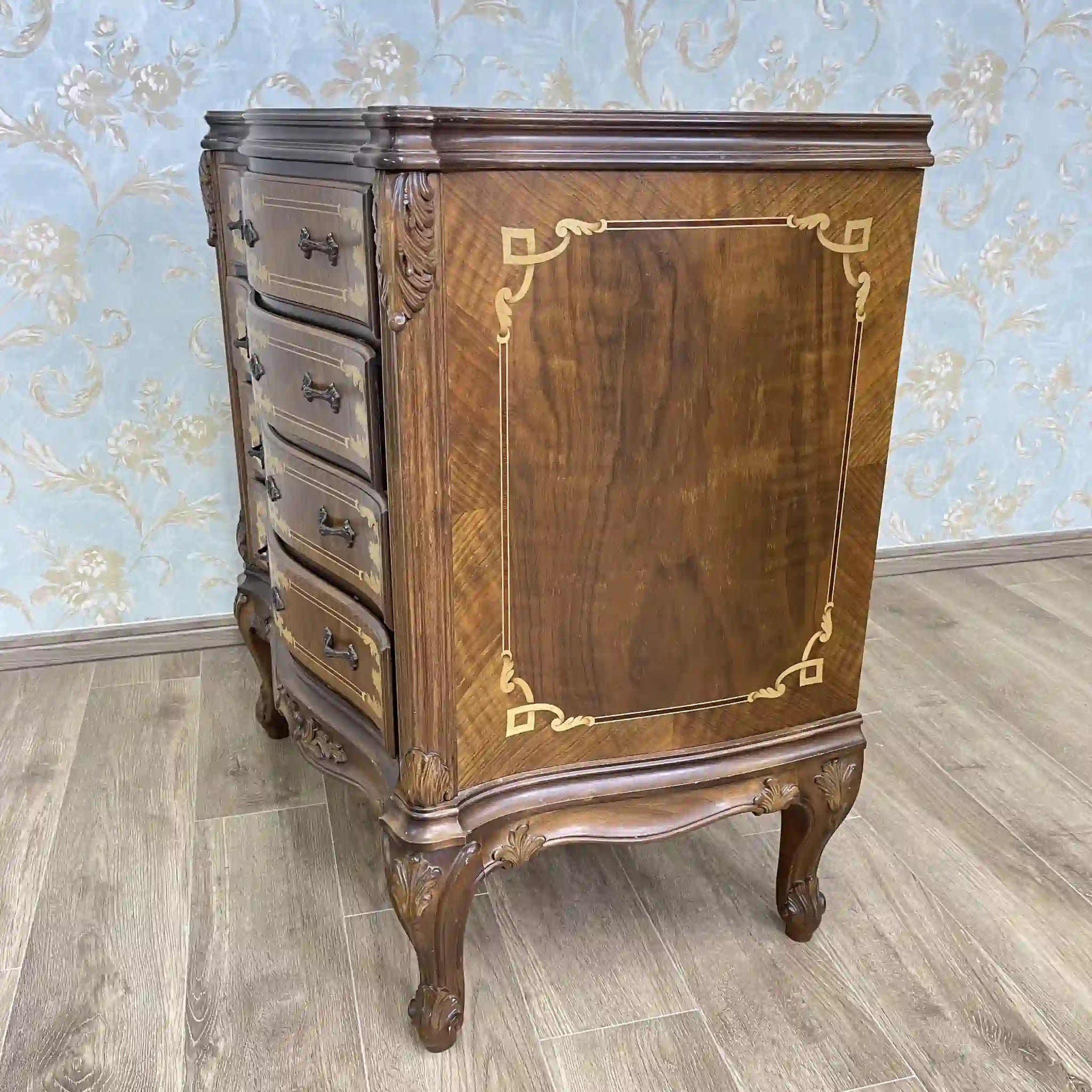 【アンティーク】 サーペンタイン型チェスト / フランス / 象嵌,猫脚