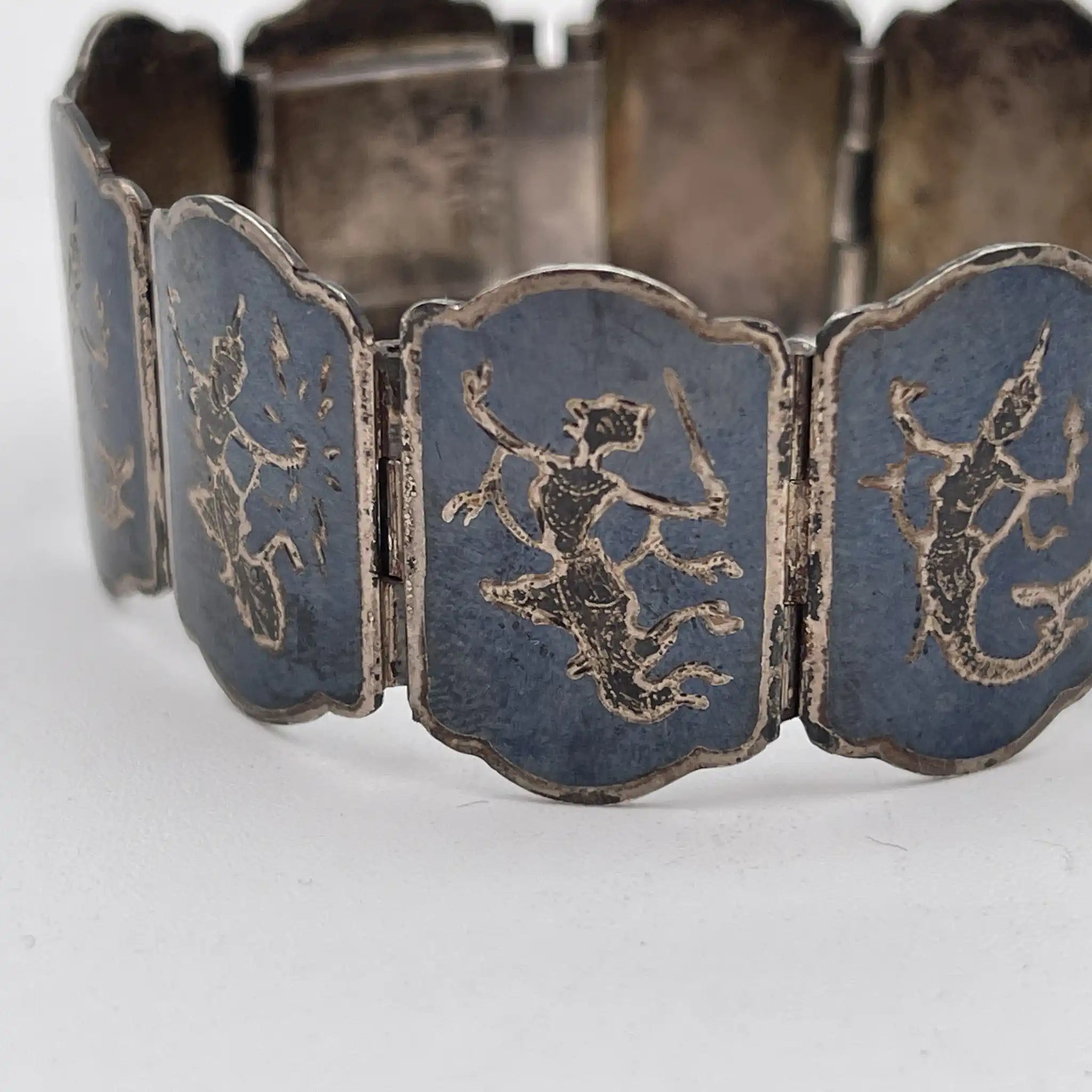 [Vintage] Bracelet / Estimated mid-20C / Sterling silver / Tie / Niero inlay