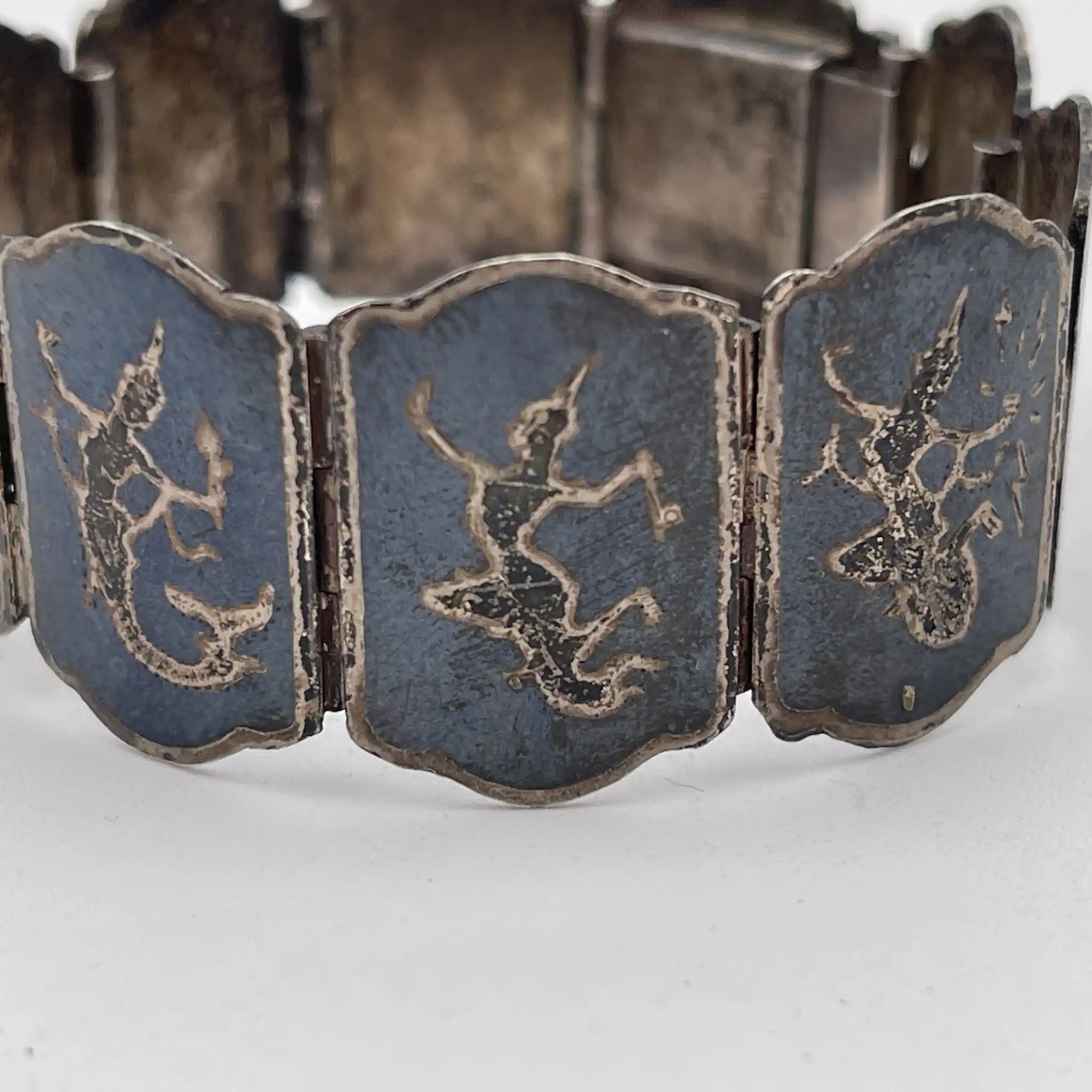 [Vintage] Bracelet / Estimated mid-20C / Sterling silver / Tie / Niero inlay