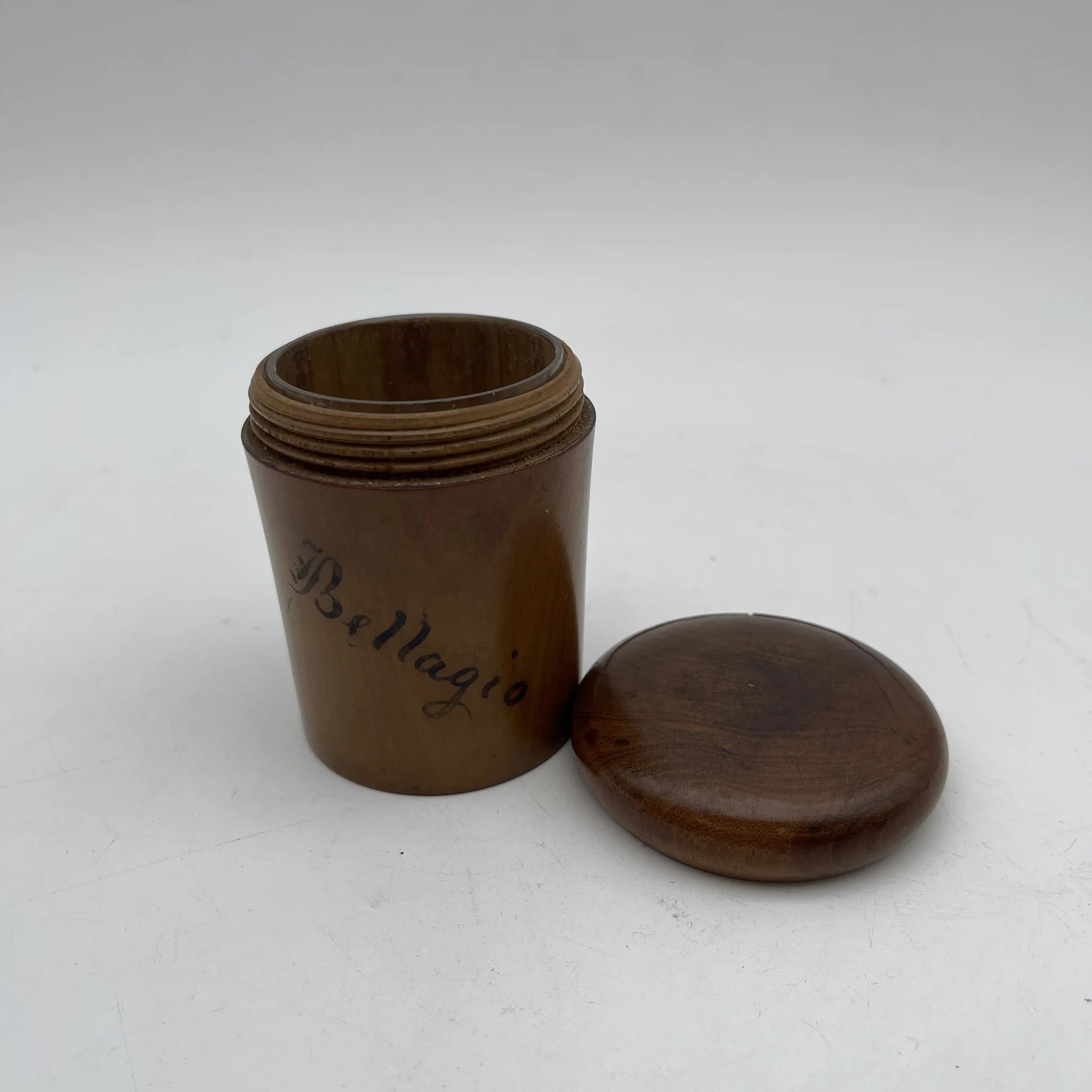 [Vintage] Jar with lid / Estimated mid-20C / Olive wood (estimated) / Italy / With glass liner