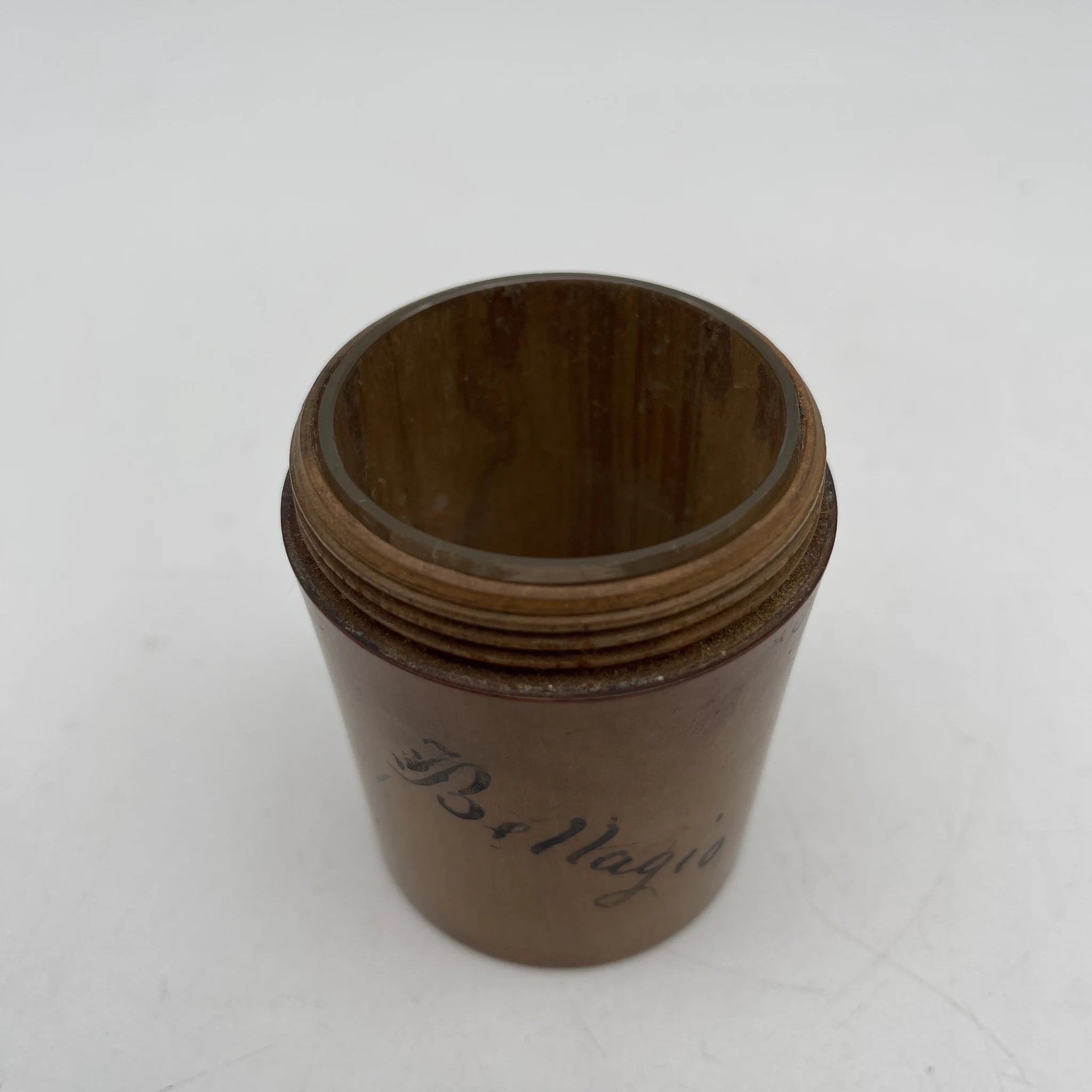 [Vintage] Jar with lid / Estimated mid-20C / Olive wood (estimated) / Italy / With glass liner