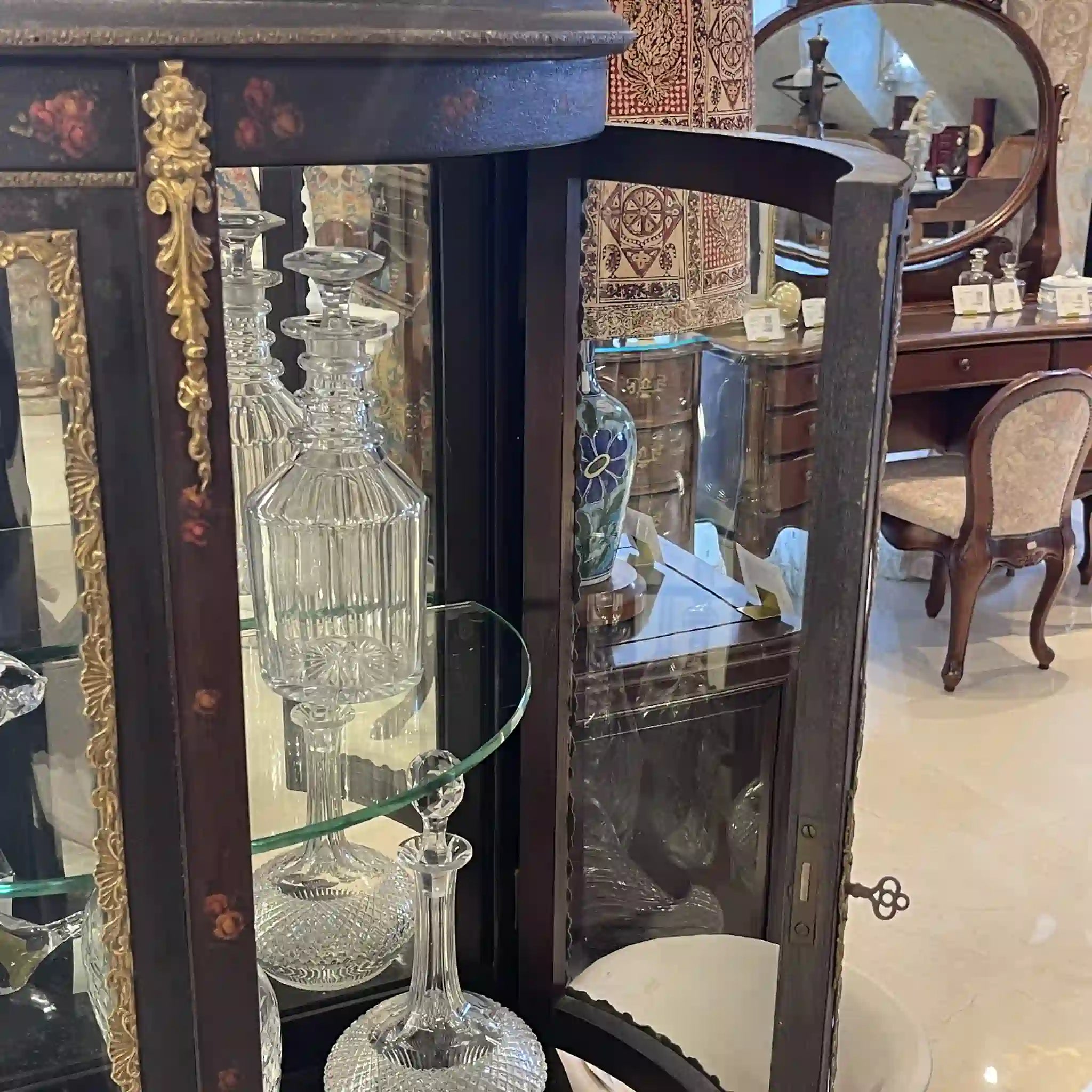 Antique Curio Case / Louis XVI Style / Early 20th Century (Estimated) / Beach Wood (Estimated) / France