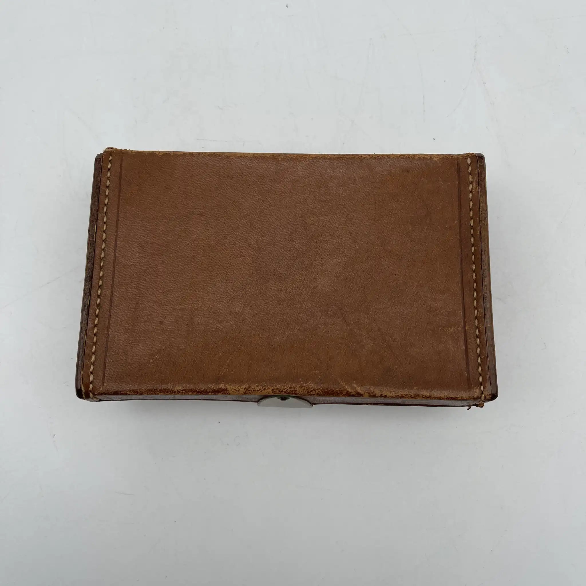 [Vintage] Trinket box (accessory case) / Estimated mid-20C / Genuine leather / Italy / Saddle stitch