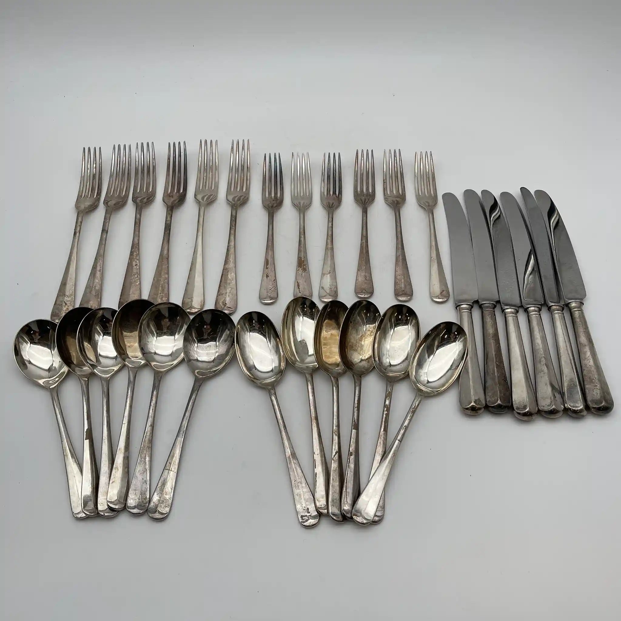 【ビンテージ】 カトラリーセット 6P / テーブルナイフ・テーブルフォーク・デザートフォーク・テーブルスプーン・スープスプーン / 推定1920-1950s / シルバープレート / イギリス / EPNS