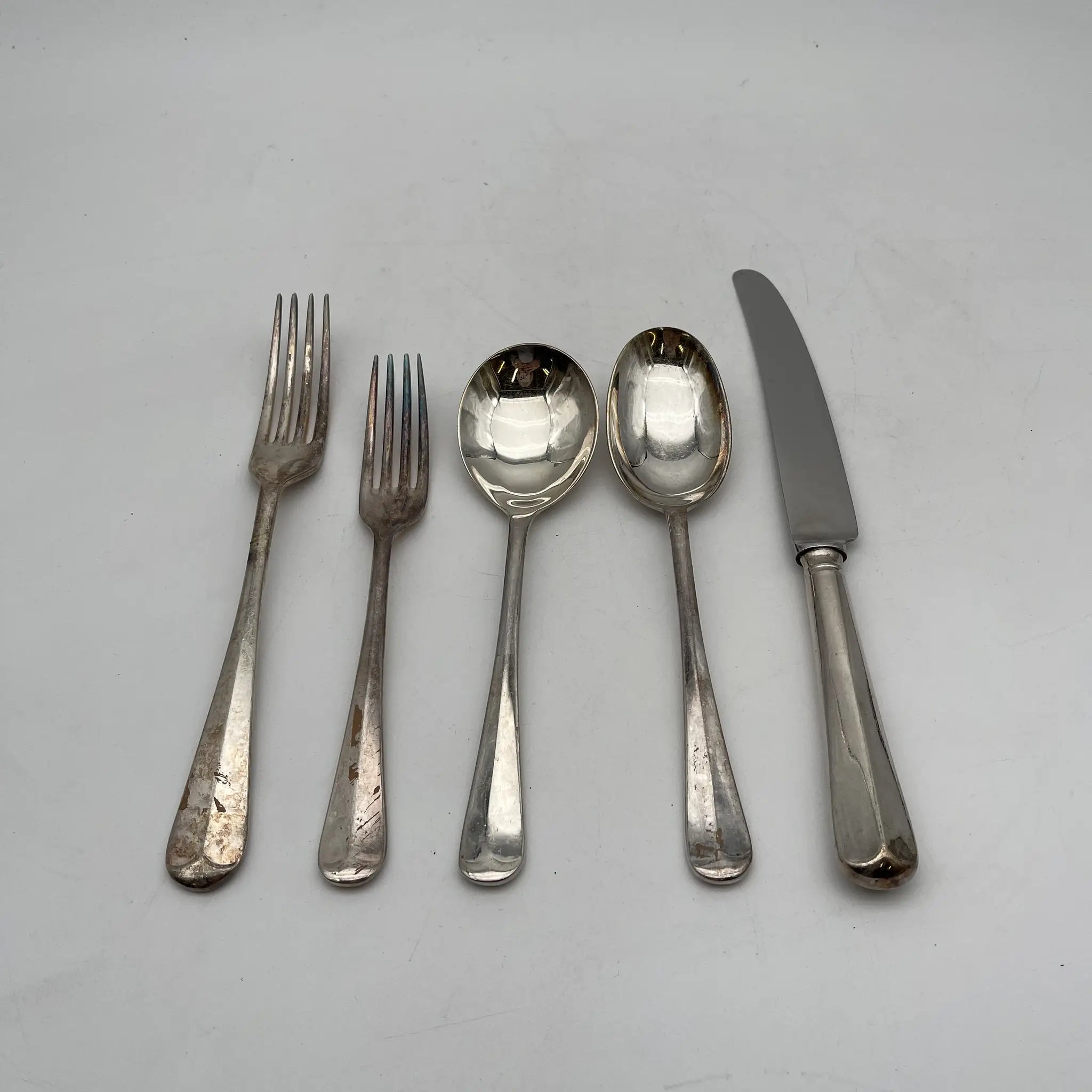 【ビンテージ】 カトラリーセット 6P / テーブルナイフ・テーブルフォーク・デザートフォーク・テーブルスプーン・スープスプーン / 推定1920-1950s / シルバープレート / イギリス / EPNS