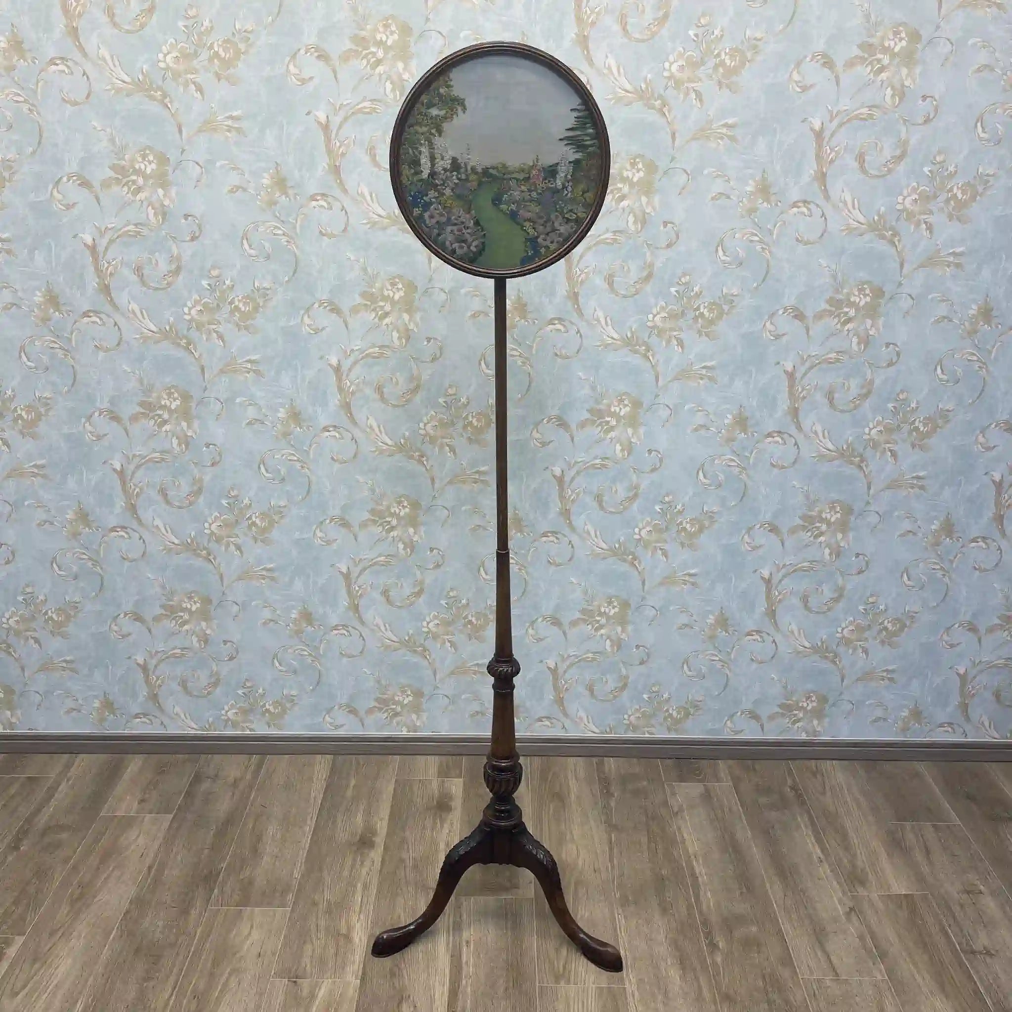 【アンティーク】 ポールスクリーン / 20世紀前後 / イギリス / トライポッド,ニードルポイント,旋盤細工