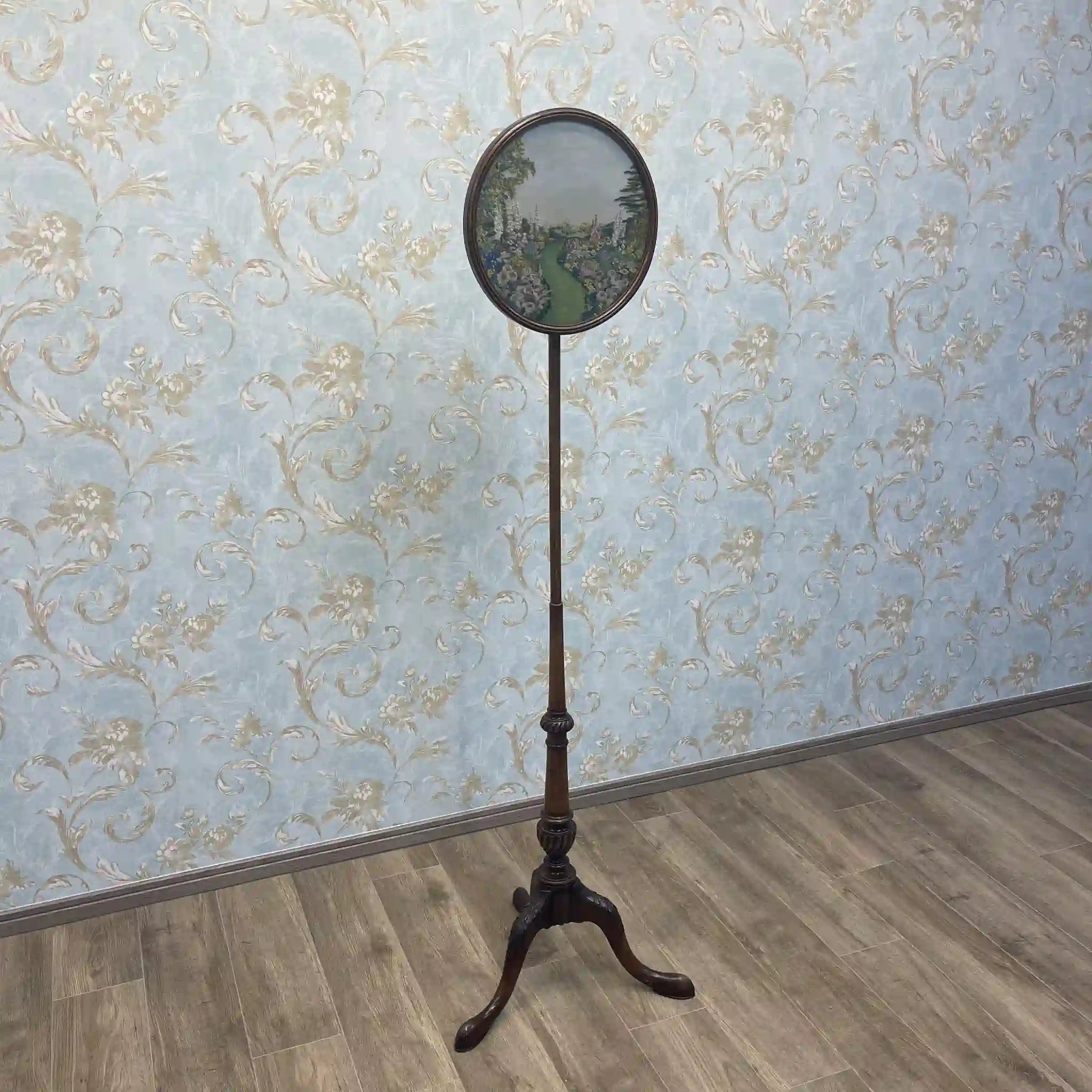 【アンティーク】 ポールスクリーン / 20世紀前後 / イギリス / トライポッド,ニードルポイント,旋盤細工